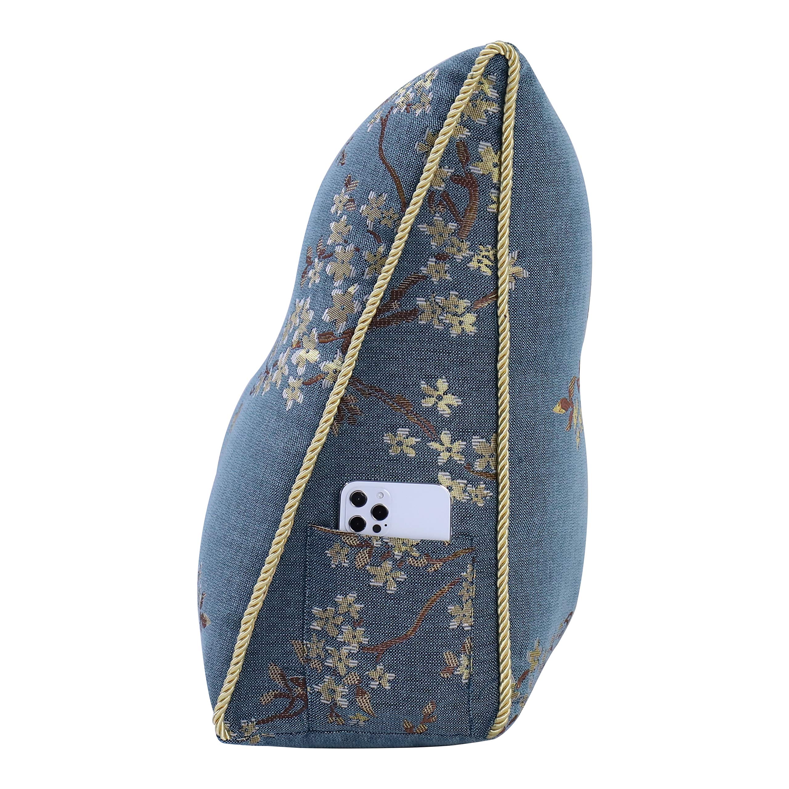 WOWMAX Queen Size Triangular Wedge Pillow for Headboard - Large Bolster Pillow with Removable Cover, Lake Blue - Perfect for Daybeds, Bunk Beds & Back Support While Reading in Bed