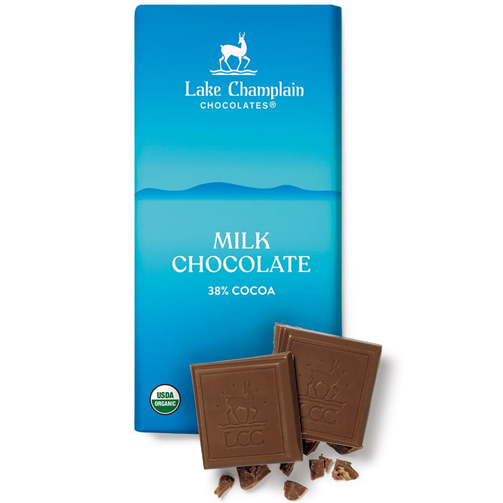 Organic Milk Chocolate Bar 38% Cocoa - Lake Champlain Chocolates, 3 oz - Perfect for Gifts, Desserts & Snacking