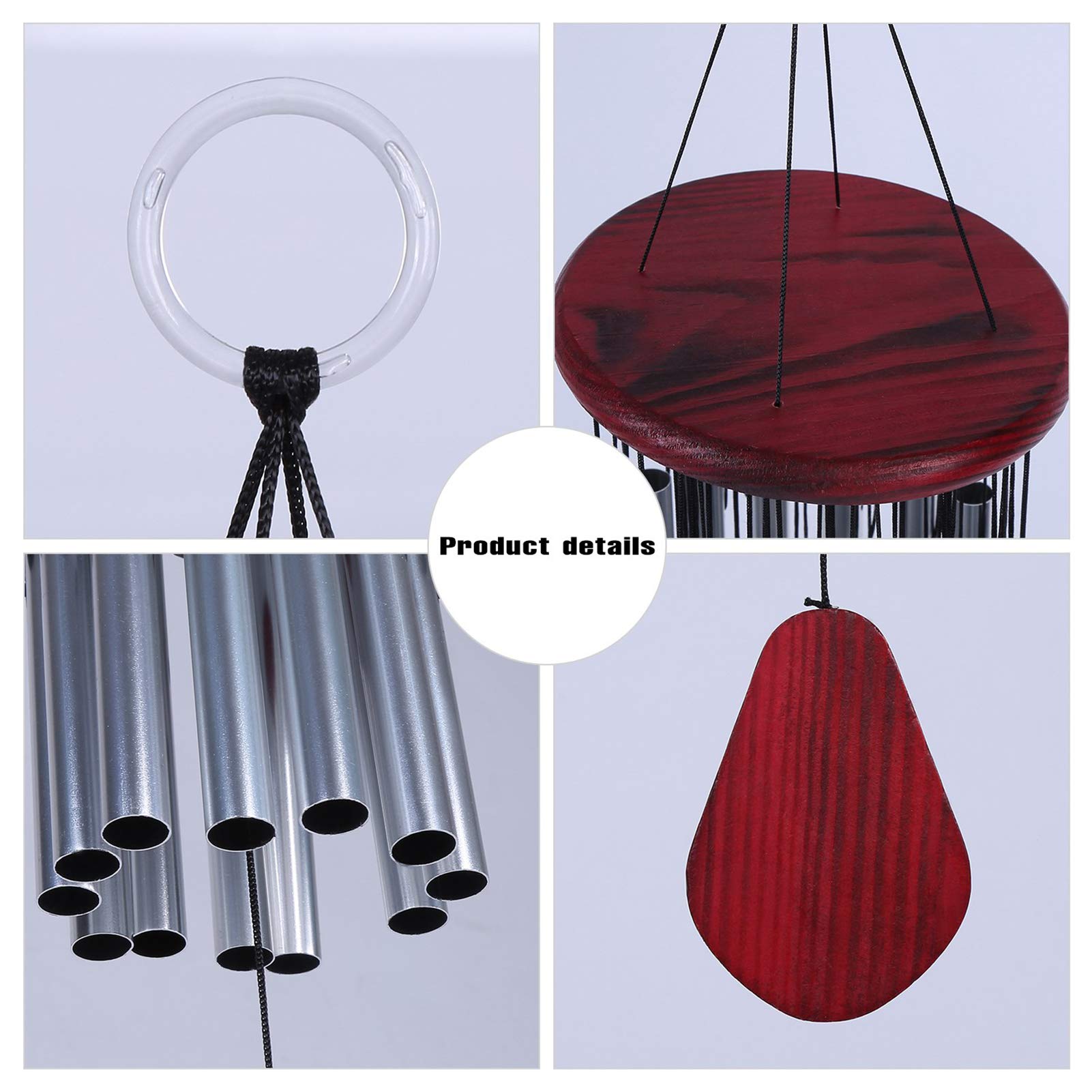 Large 27-Tube Silver Wind Chimes for Outdoor Garden Decor - Church Bells Style with Red Wood Base | Perfect for Patio, Porch & Backyard Relaxation