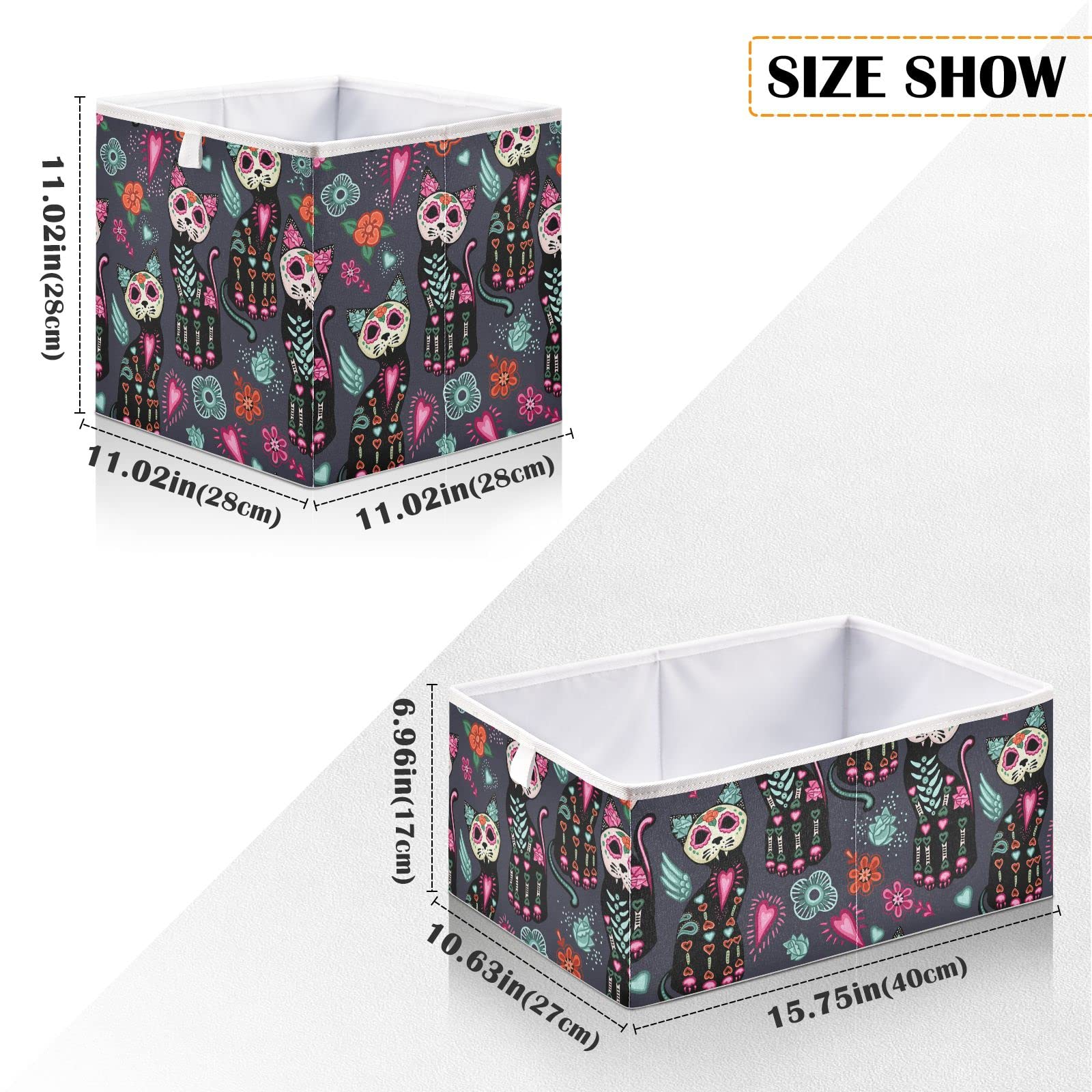 Foldable Collapsible Storage Bins with Fabric - 16 x 11 Inch Halloween Storage Baskets for Shelves, Pantry, Bathroom & Nursery Organization | Perfect for Toys, Baby Clothes & Home Decor