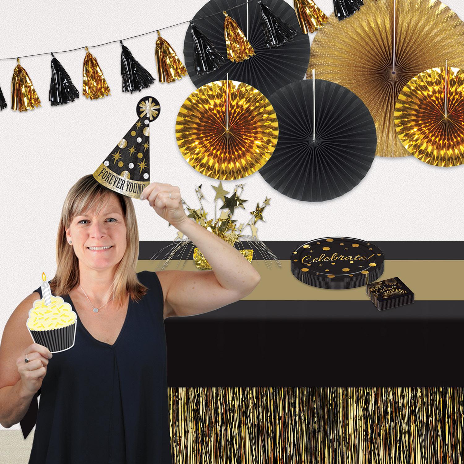 12 Pack Beistle Black and Gold Party Table Covers - Premium Disposable Tablecloths for Birthday, Wedding, and Holiday Decorations - Perfect for Indoor and Outdoor Celebrations