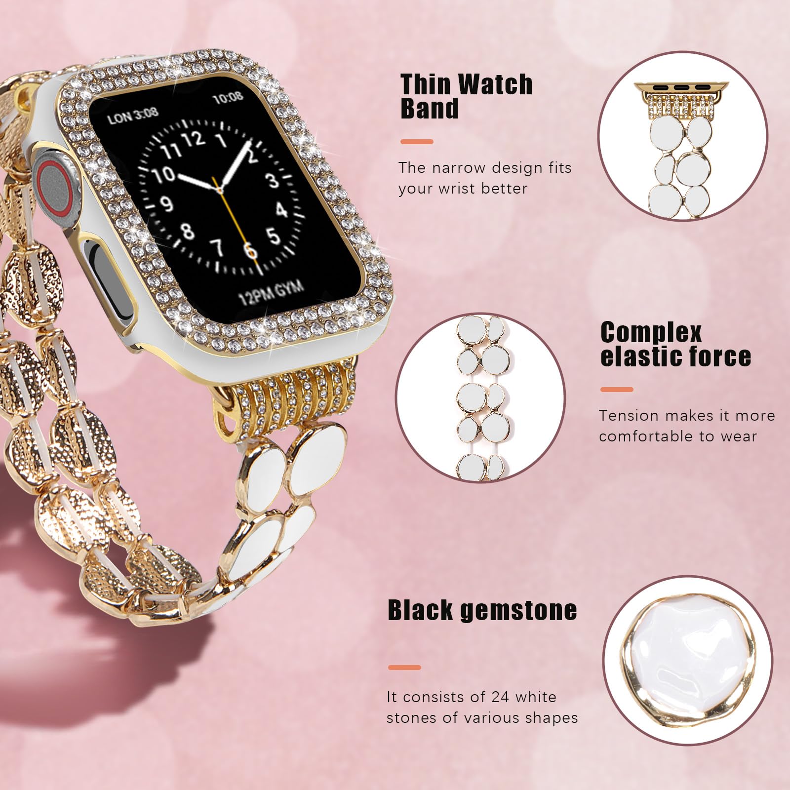 VIQIV Bling Apple Watch Band for Women - Stainless Steel Metal Stretch Bracelet Compatible with 38mm/40mm/41mm/42mm/44mm/45mm (Series 9/8/7/6/5/4/3/2/1/SE) - Elegant Dressy Wristband for Daily Wear & Special Occasions