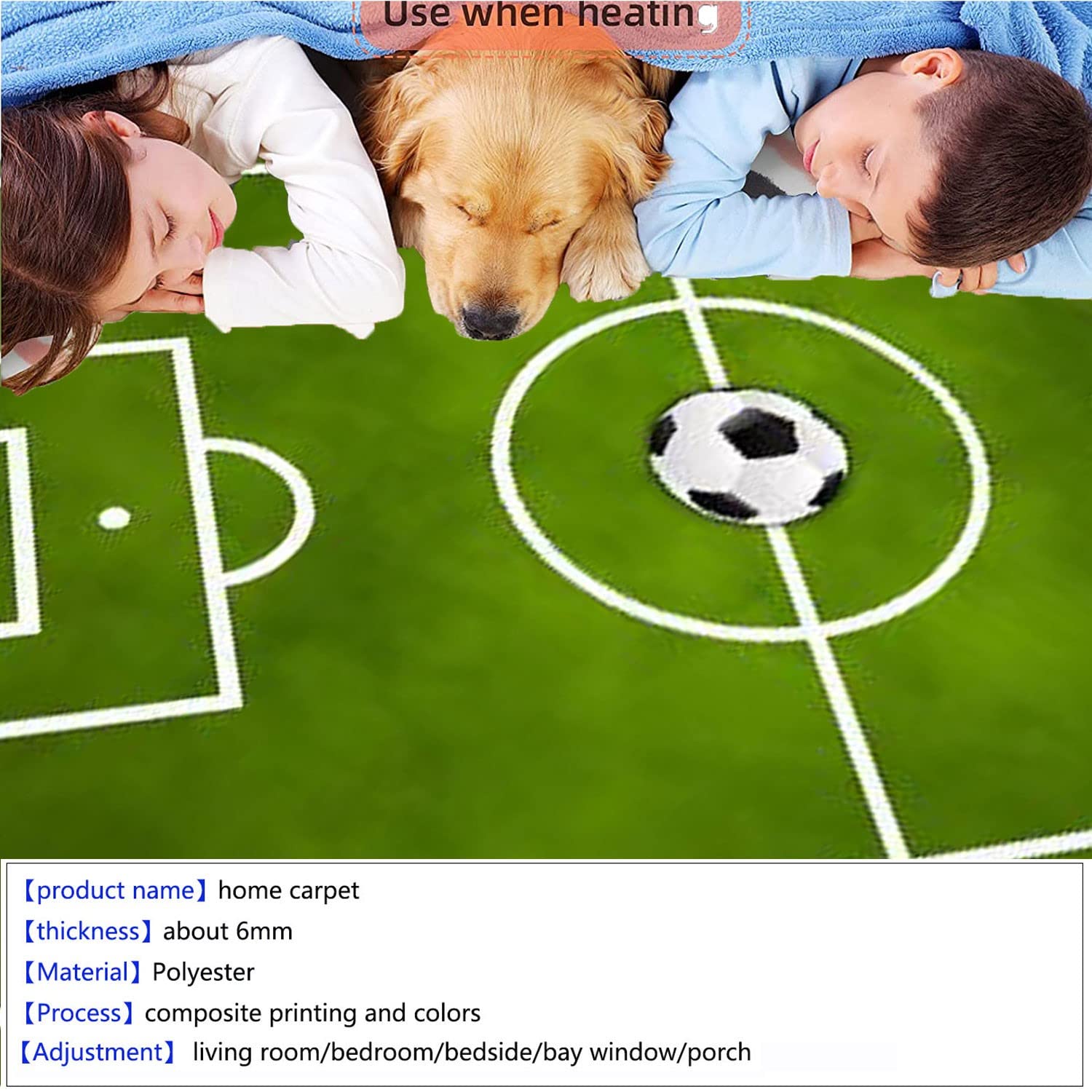 Non-Slip Kids Football Soccer Field Rug - 3.3x6.6ft Green Playmat for Boys & Girls Bedroom, Sports Room & Living Room - Perfect for Playtime, Decor & Safe Floor Activities