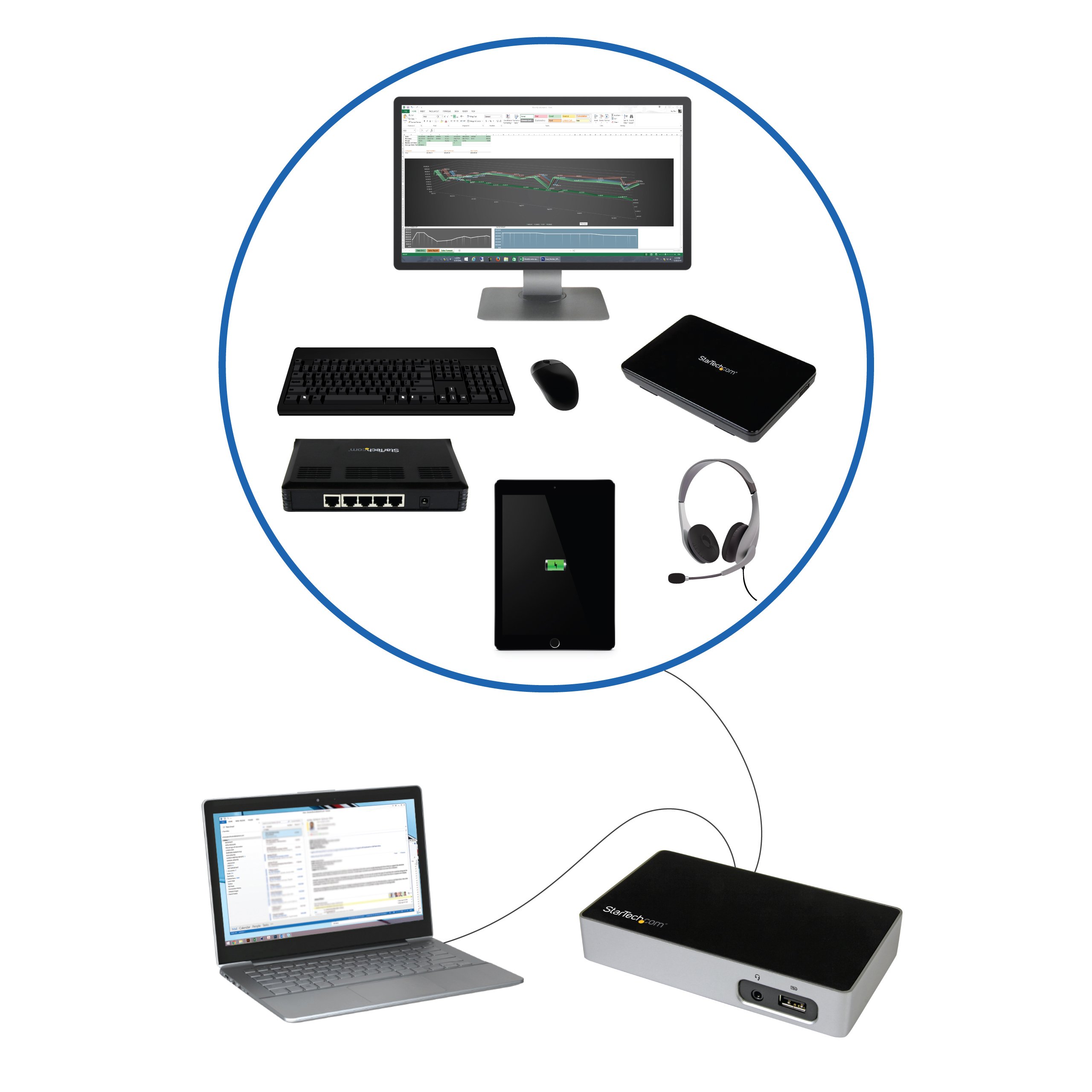 StarTech.com USB 3.0 Universal Laptop Docking Station with DVI Port - Dual Monitor Support for Home Office & Business Use (USB3VDOCKD, Black/Silver) - Perfect for Remote Work & Multi-Tasking