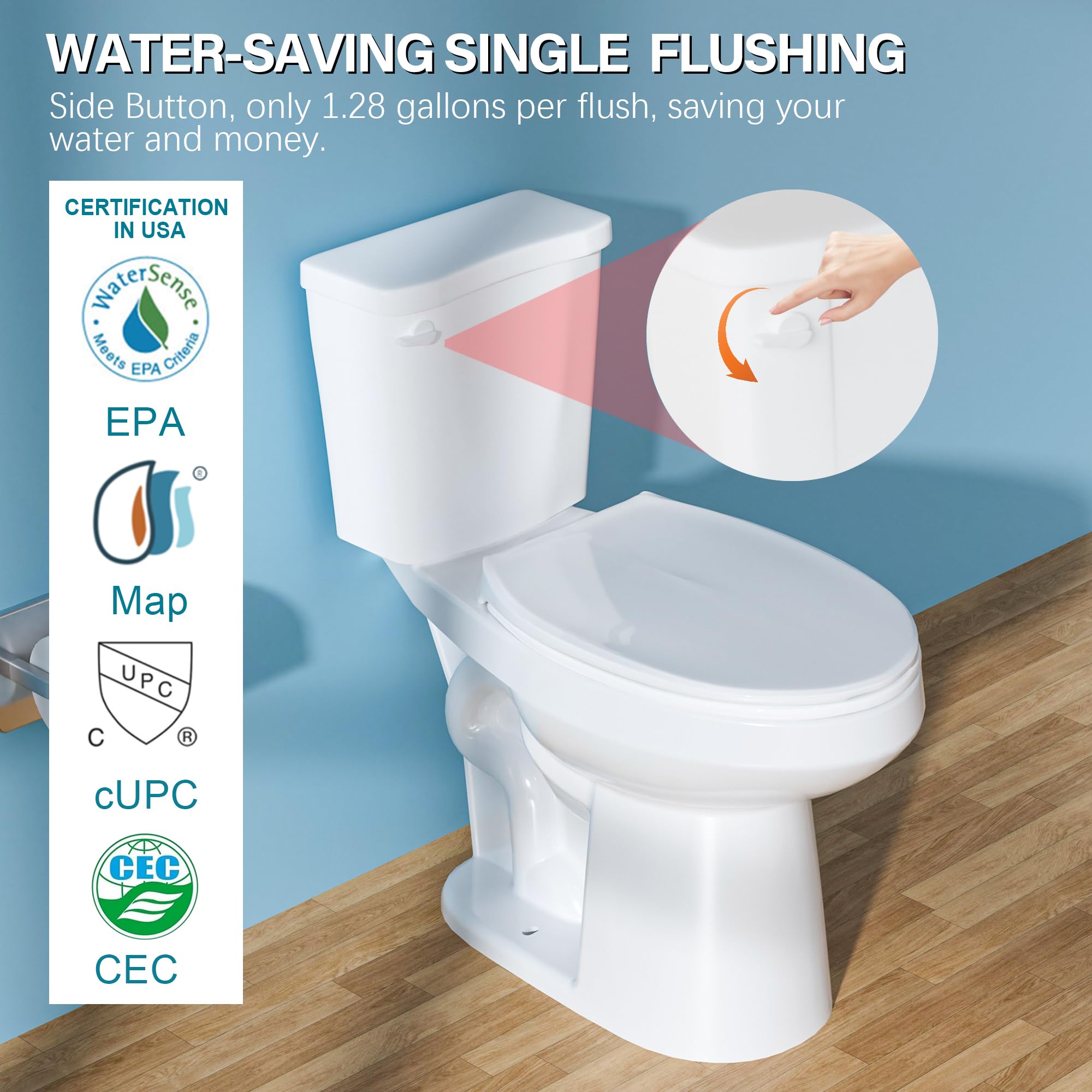 19 Inch Tall Toilet for Seniors & ADA Compliant - High Height Elongated Bowl (20