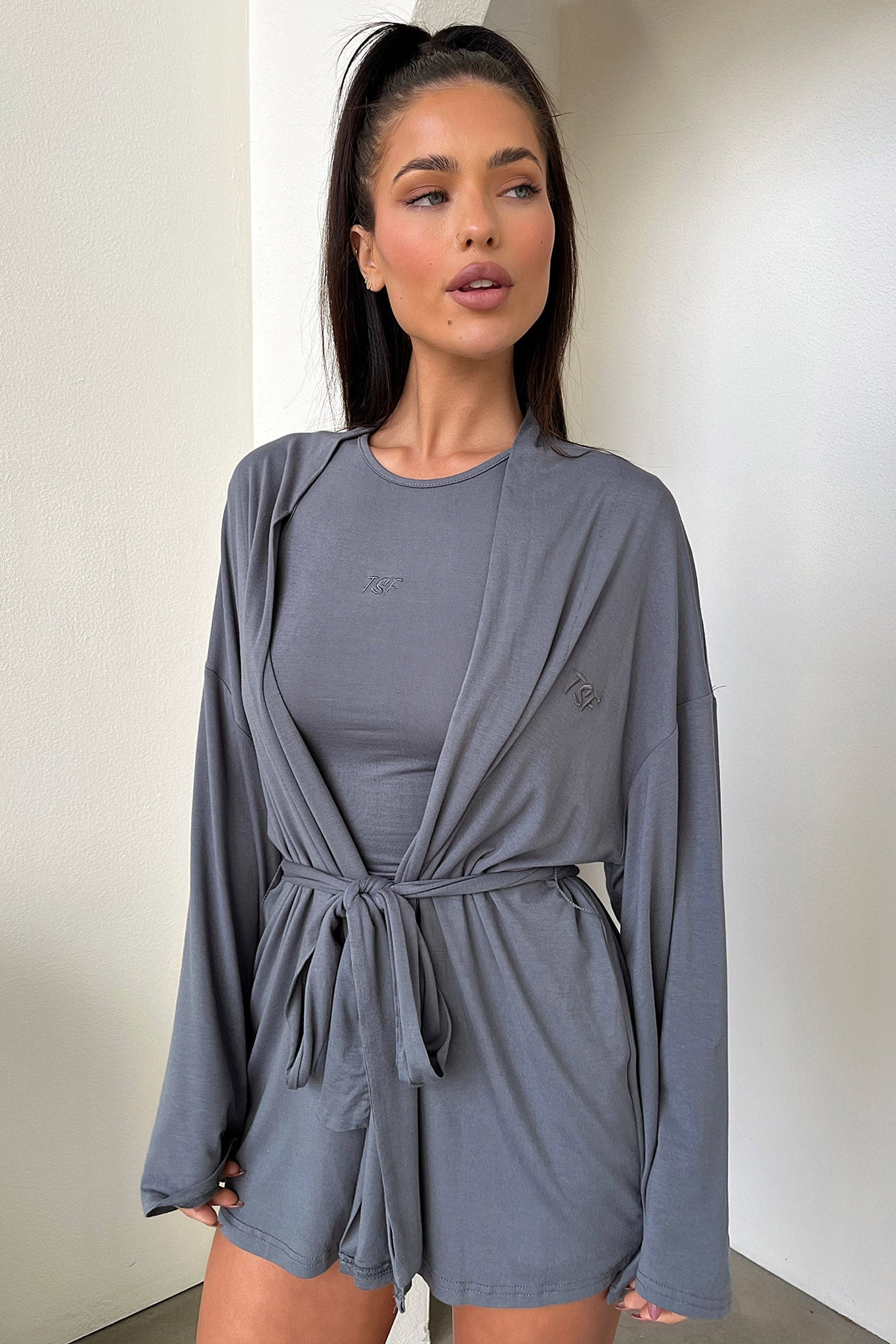 Alita Women's Soft Plush Robe - Charcoal Gray | Cozy Bathrobe for Spa, Lounge & Relaxation at Home
