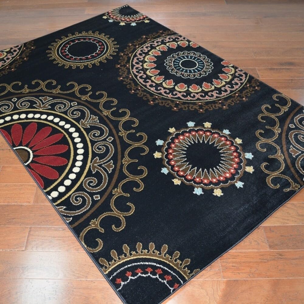 Wholesale Transitional Pinwheel Brown Beige Red Blue Area Rug 5'3
