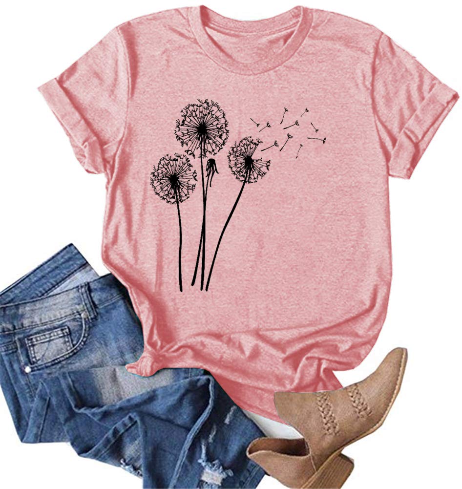 MaQiYa Women's Cute Make A Wish Dandelion Printed Cotton T-Shirt - Vintage Graphic Tee for Summer Casual Wear, Street Style & Everyday Outfits