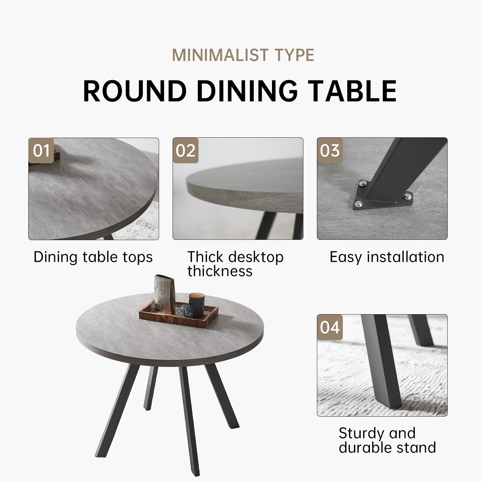 Space-Saving 4-Piece Dining Table Set with Grey Table & 4 White Chairs - Perfect for Small Apartments, Kitchen & Dining Room | Compact Furniture for Cozy Meals & Entertaining