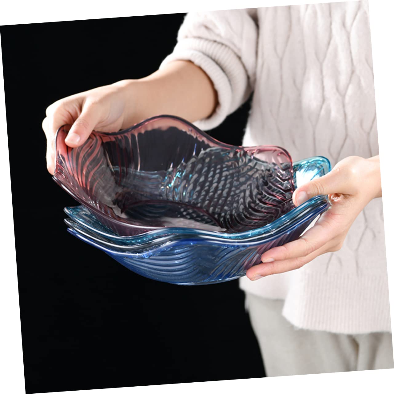 Wave-Shaped Glossy Plastic Serving Tray - Multi-Purpose Fruit Plate, Snack Bowl & Candy Holder for Parties, Kitchen & Home Decor (Cyan) - Perfect for Entertaining, Picnics & Stylish Food Presentation