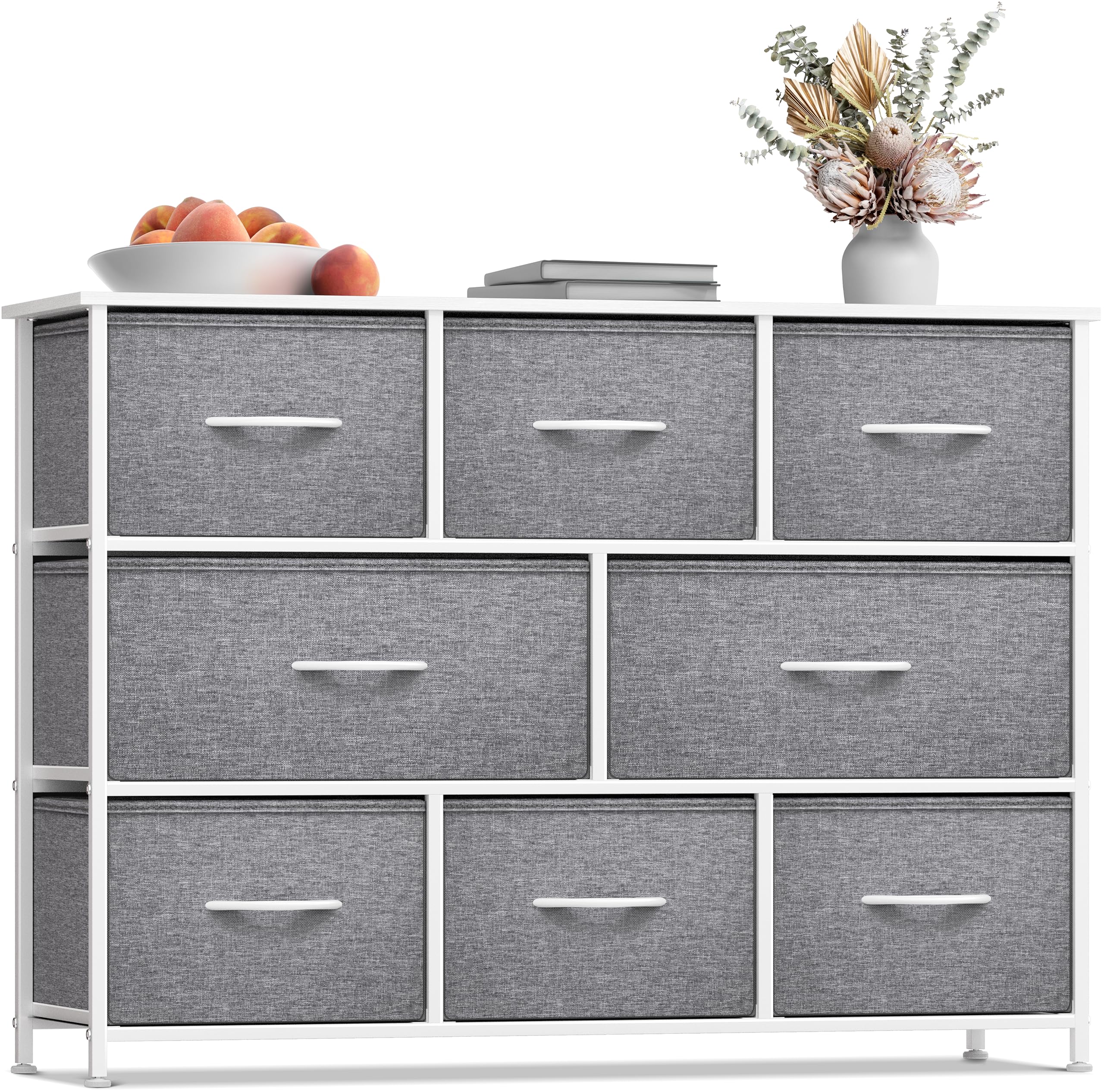 Sorbus 8-Drawer Dresser Organizer - Sturdy Steel Frame with Wood Top & Easy-Pull Fabric Bins for Clothes Storage | Perfect for Bedroom, Hallway, Living Room, Nursery & Closet Organization | Space-Saving Storage Solution for Small Apartments & Dorm Rooms