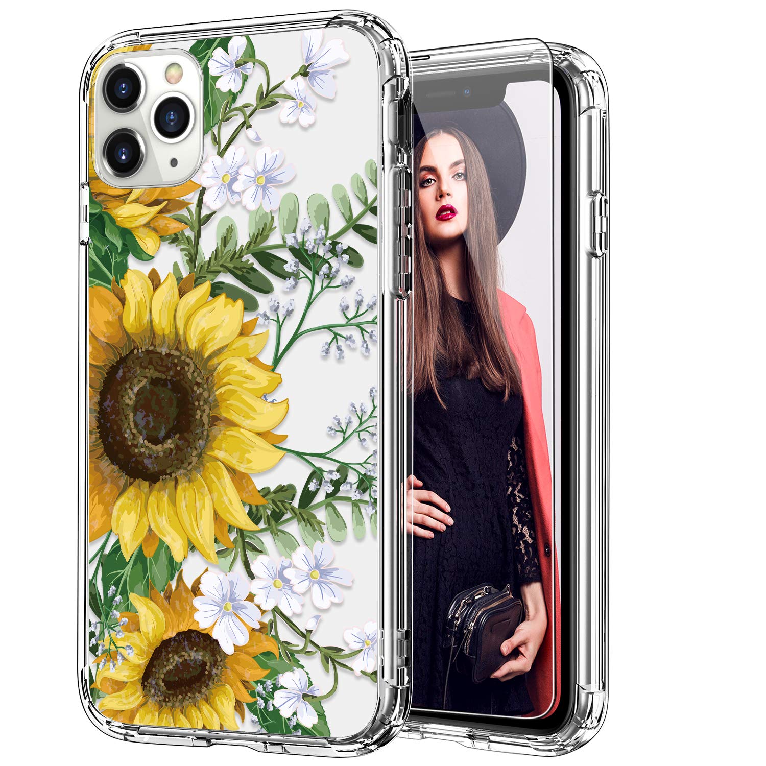**ICEDIO Clear TPU iPhone 11 Pro Max Case with Screen Protector - Slim Fit Protective Cover for Women, Fashionable Blooming Sunflowers Design - Perfect for Everyday Use, Work & Travel (6.5