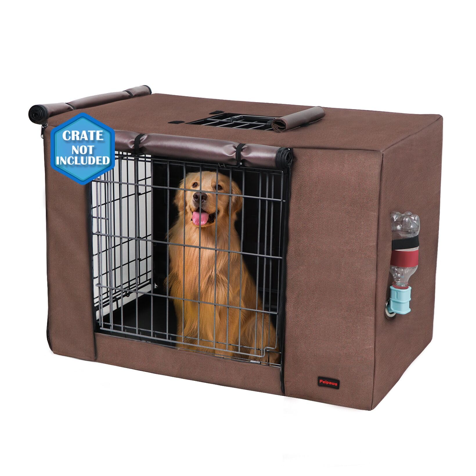 30 Inch Dog Crate Cover - Waterproof 600D Oxford Fabric Kennel Cover with Top Window & Unique Drinking Hole, Brown - Perfect for Indoor & Outdoor Use, Travel, and Home Decor