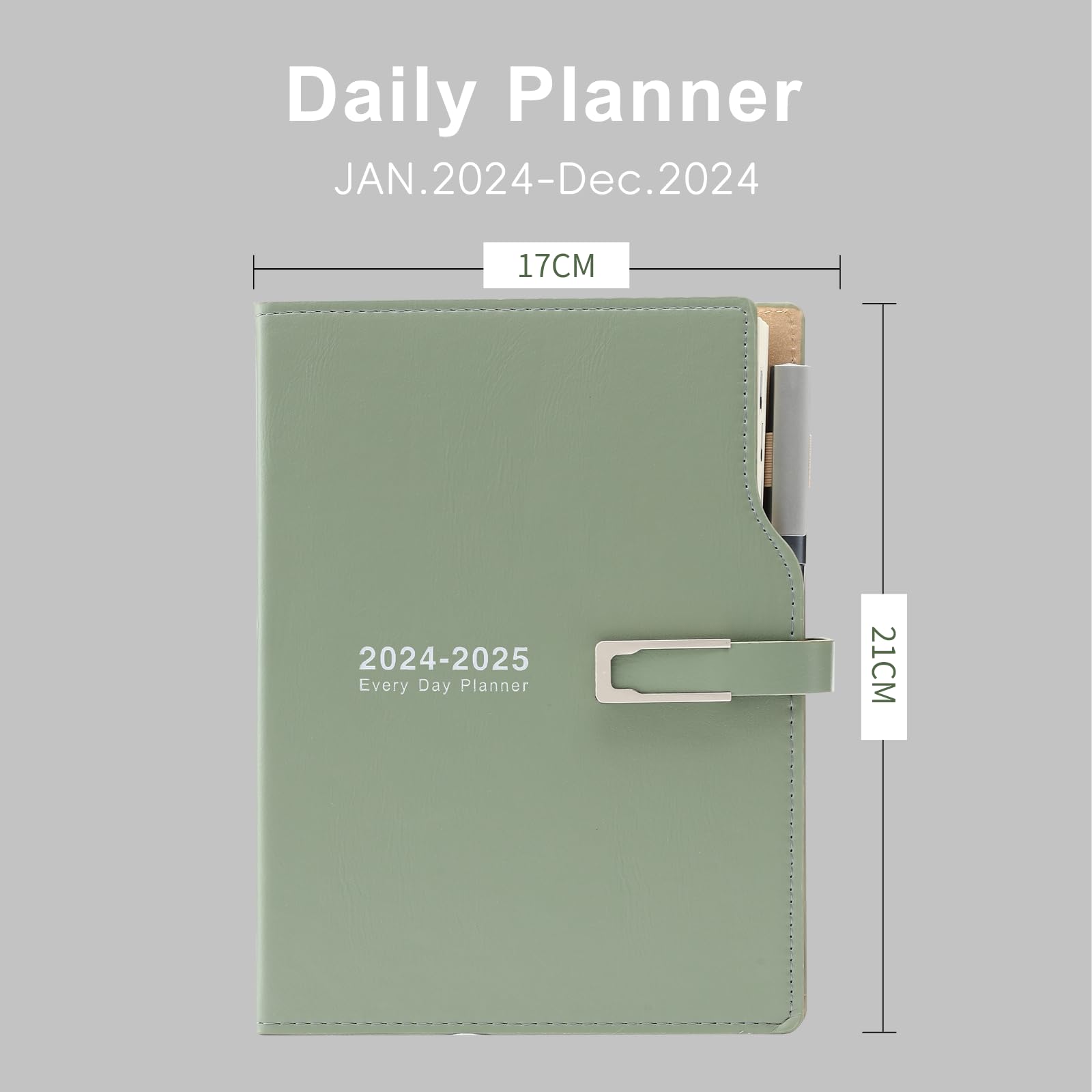 2024-2025 Academic Diary Planner - July 2024 to June 2025 A5 Day-to-Page Organizer with Calendar Stickers, Pen Holder & Premium Thick Paper (14x21.5cm, Green) - Perfect for Students, Teachers & Office Professionals