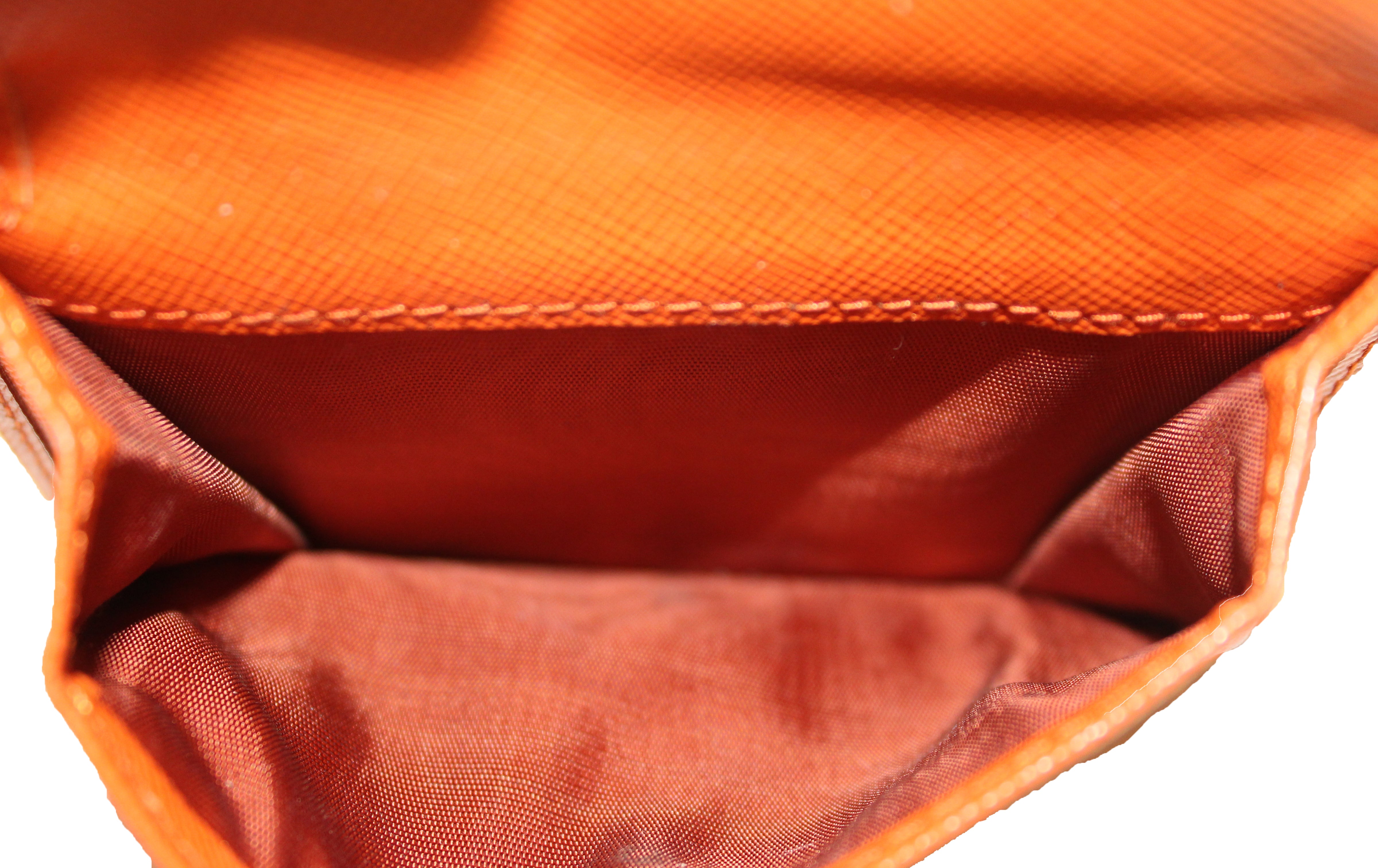 Authentic Prada Orange Saffiano Leather Small Wallet for Women | Luxury Compact Card Holder | Perfect for Everyday Use, Travel & Gifting