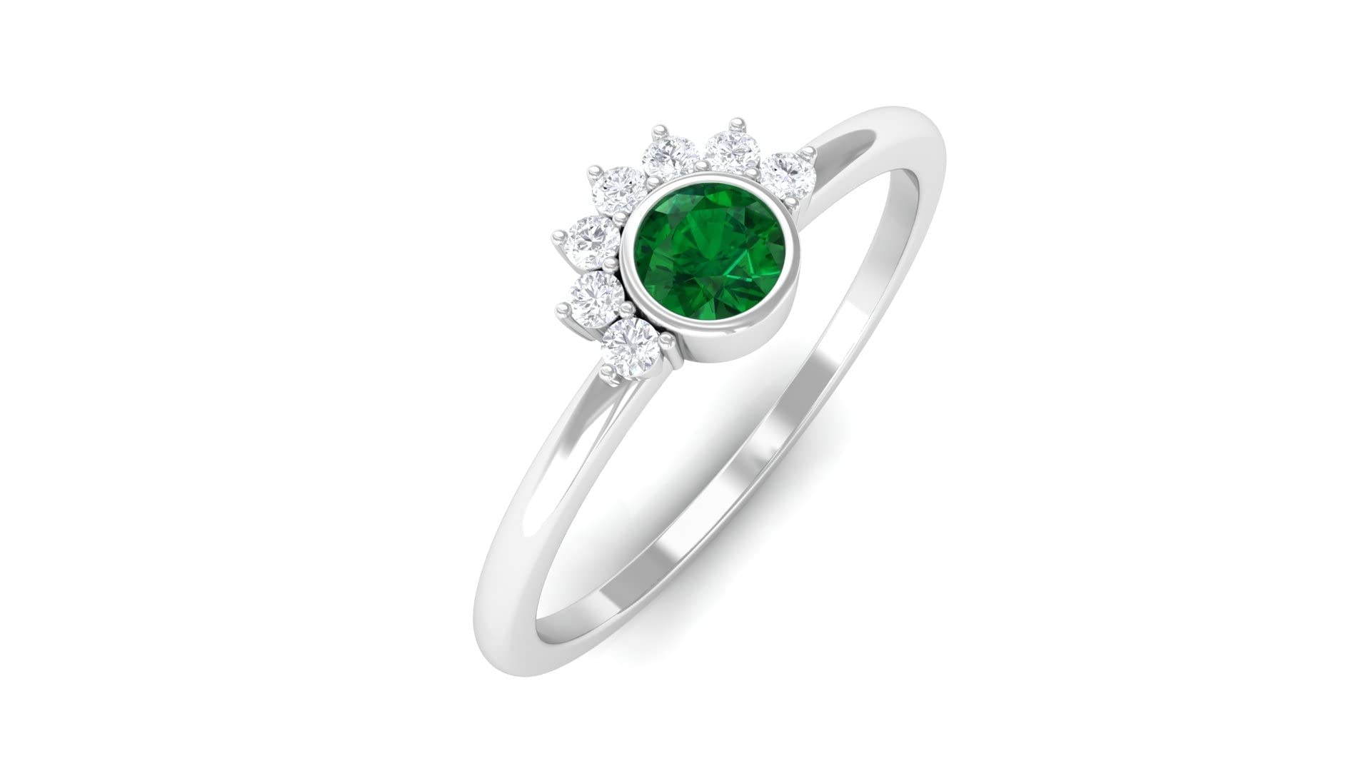 1/4 CT Emerald and Diamond Half Halo Ring - 14K Solid Gold Bezel Set Round Cut Green Emerald Ring for Women - May Birthstone Jewelry - Perfect for Anniversary, Engagement & Special Occasion Gifts