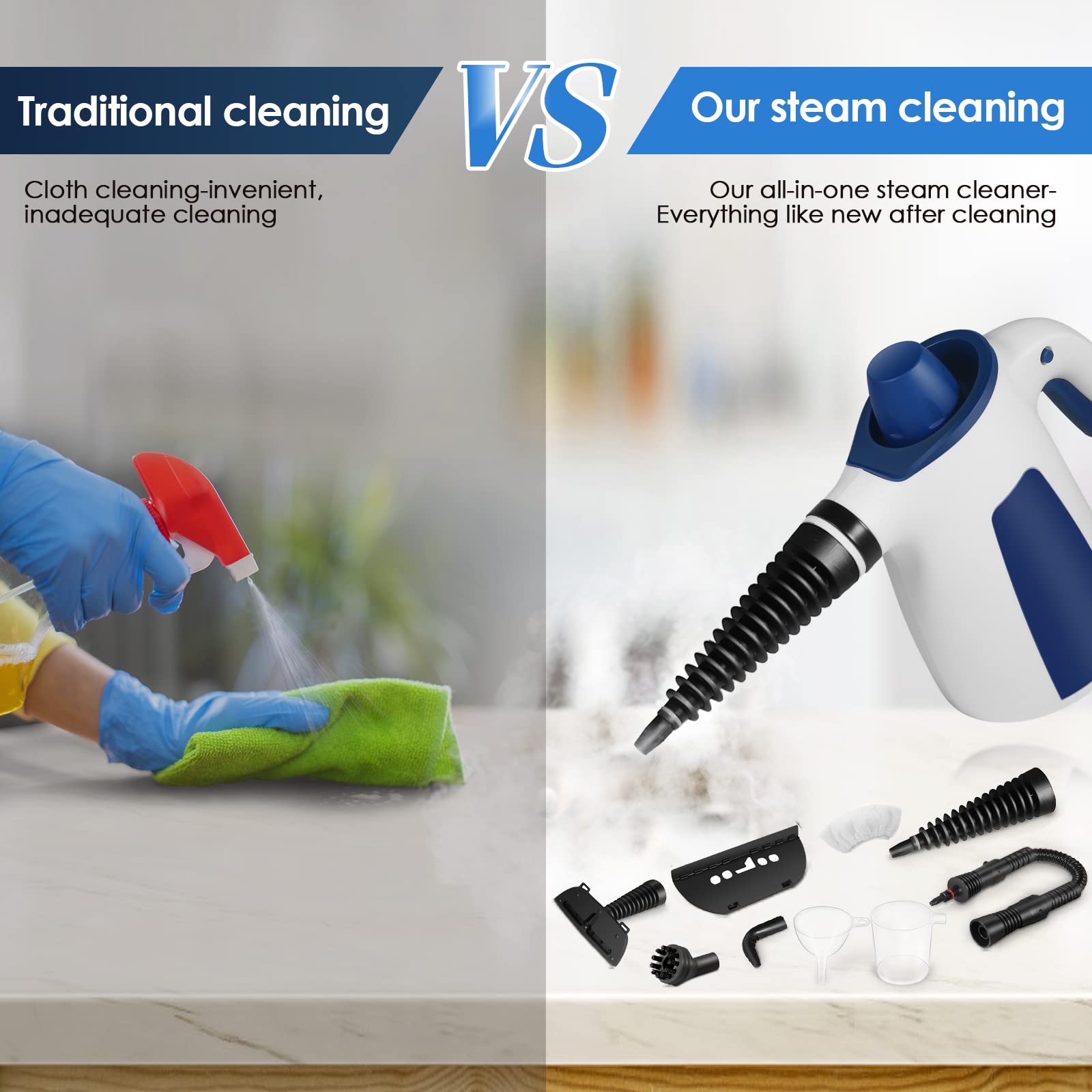 Portable Pressurized Steam Cleaner with 9-Piece Accessory Kit | Multi-Surface Steam Mop for Kitchen, Bathroom, Windows, Car Seats & Floors | Chemical-Free Deep Cleaning for Home & Auto | Perfect for Sanitizing, Degreasing & Stain Removal