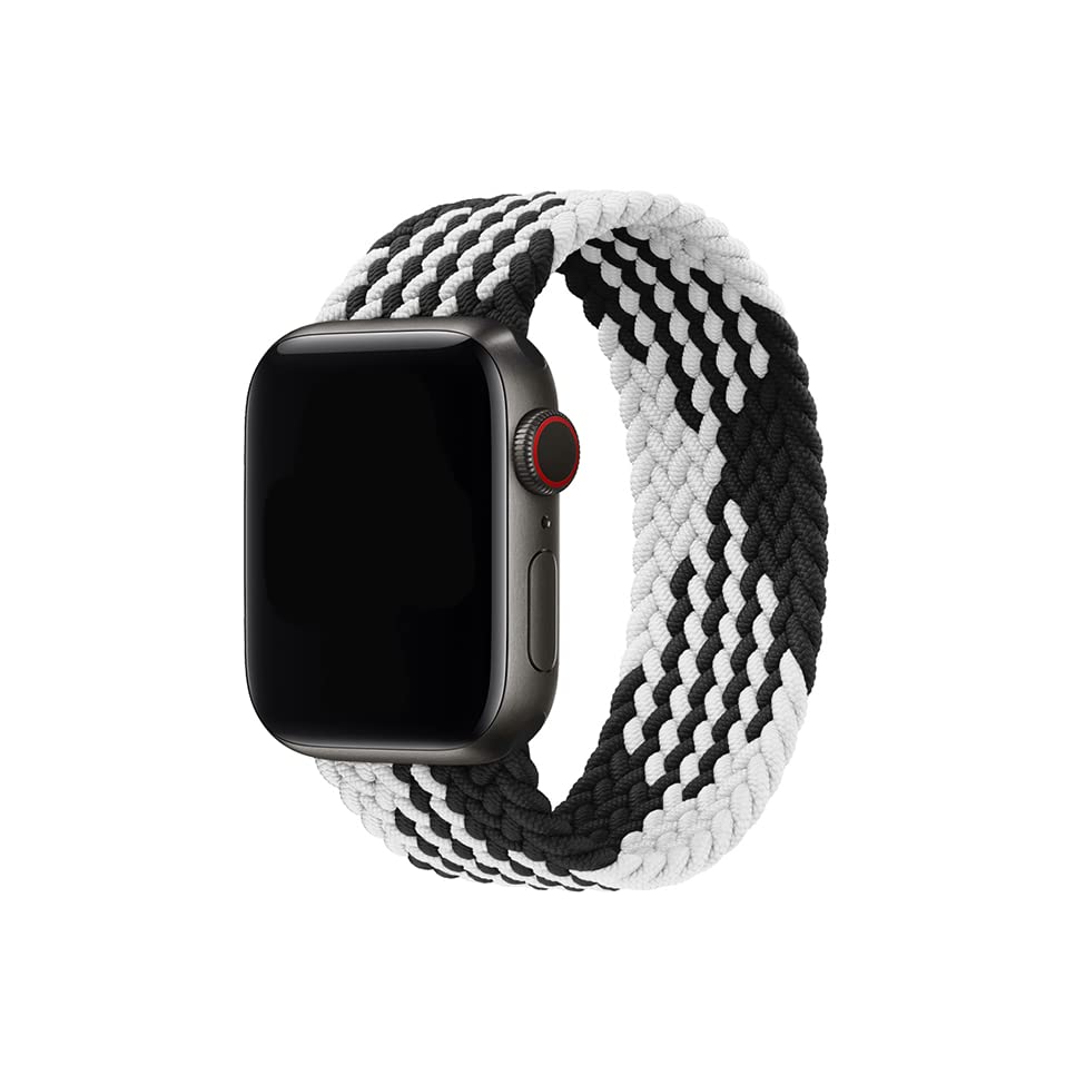 Stretchy Braided Solo Loop Watch Band Compatible with Apple Watch 38mm 40mm 41mm 42mm 44mm 45mm - Soft Elastic Replacement Strap for iWatch SE Series 6 5 4 3 2 1 - Comfortable Sport Band for Women & Men (Black/White) - Perfect for Workouts, Running & Everyday Wear