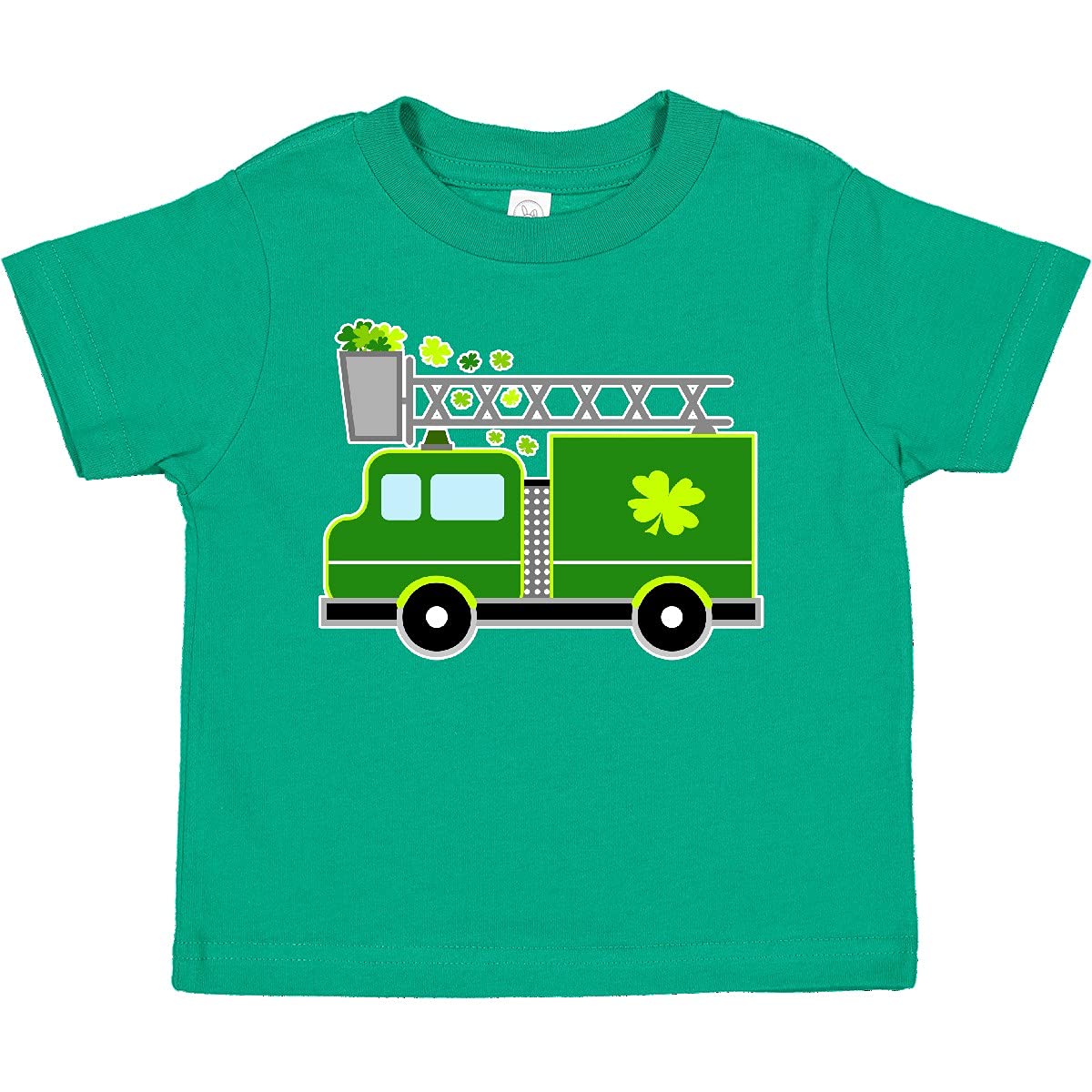 Inktastic St. Patrick's Day Green Fire Truck with Shamrocks Toddler T-Shirt - Cute Irish-Themed Outfit for Boys & Girls, Perfect for St. Paddy's Day Celebrations & Parades