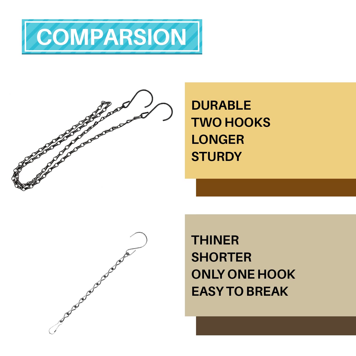 48 Inch Metal Hanging Chains with Hooks - Heavy Duty Garden Plant Hangers for Bird Feeders, Topiary Balls, Lanterns & Wind Chimes - Outdoor & Indoor Decoration for Patio, Balcony and Home Decor (1 Pack)