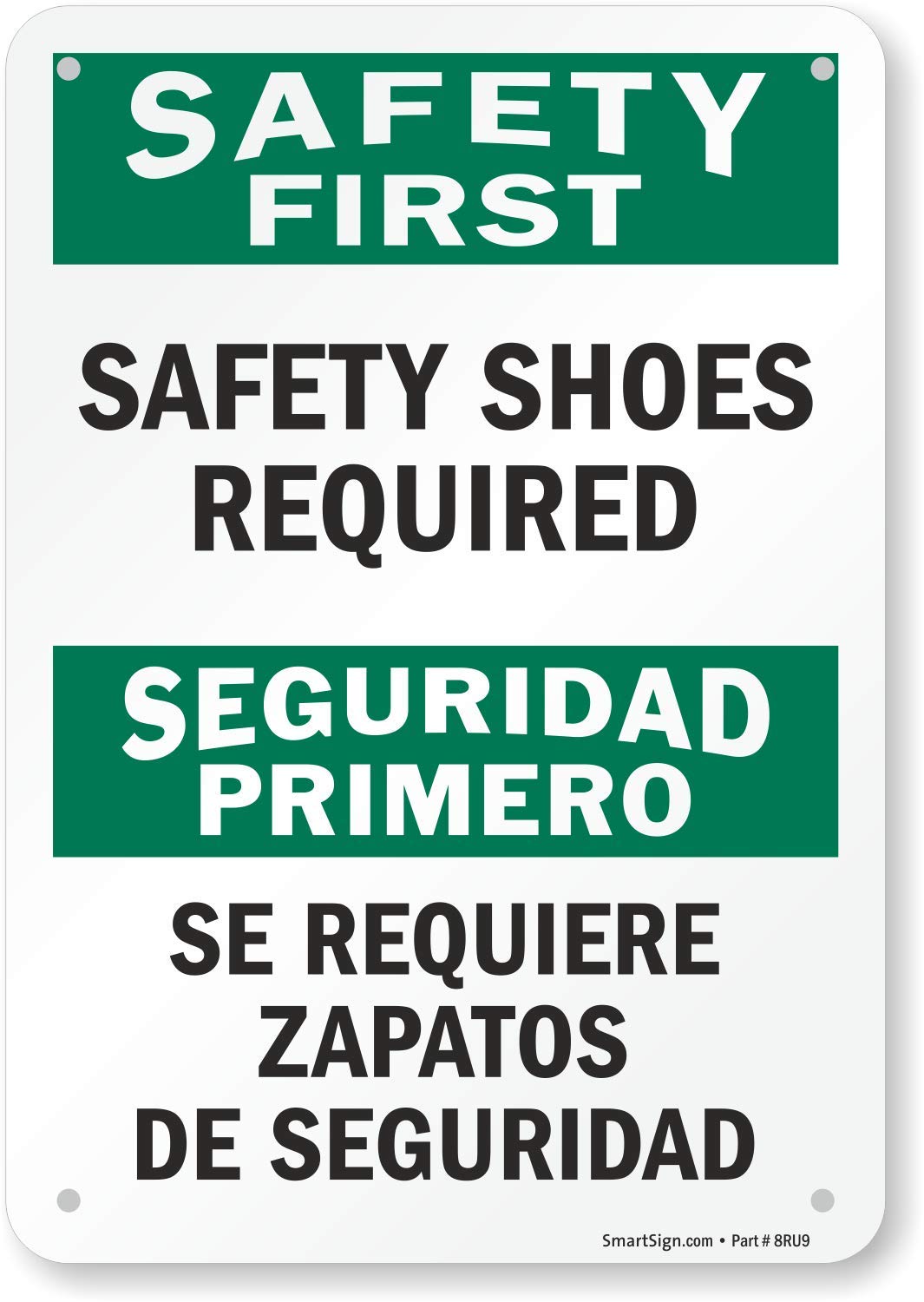 SmartSign Bilingual 'Safety First - Safety Shoes Required' Sign | 7