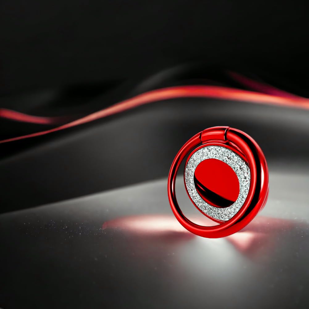 360° & 180° Adjustable Phone Ring Holder - Finger Kickstand Grip for iPhone & Smartphones | Stabilizer for Selfies & Video Calls | Bling Design (Red) - Perfect for Work, Travel & Social Media Content Creation