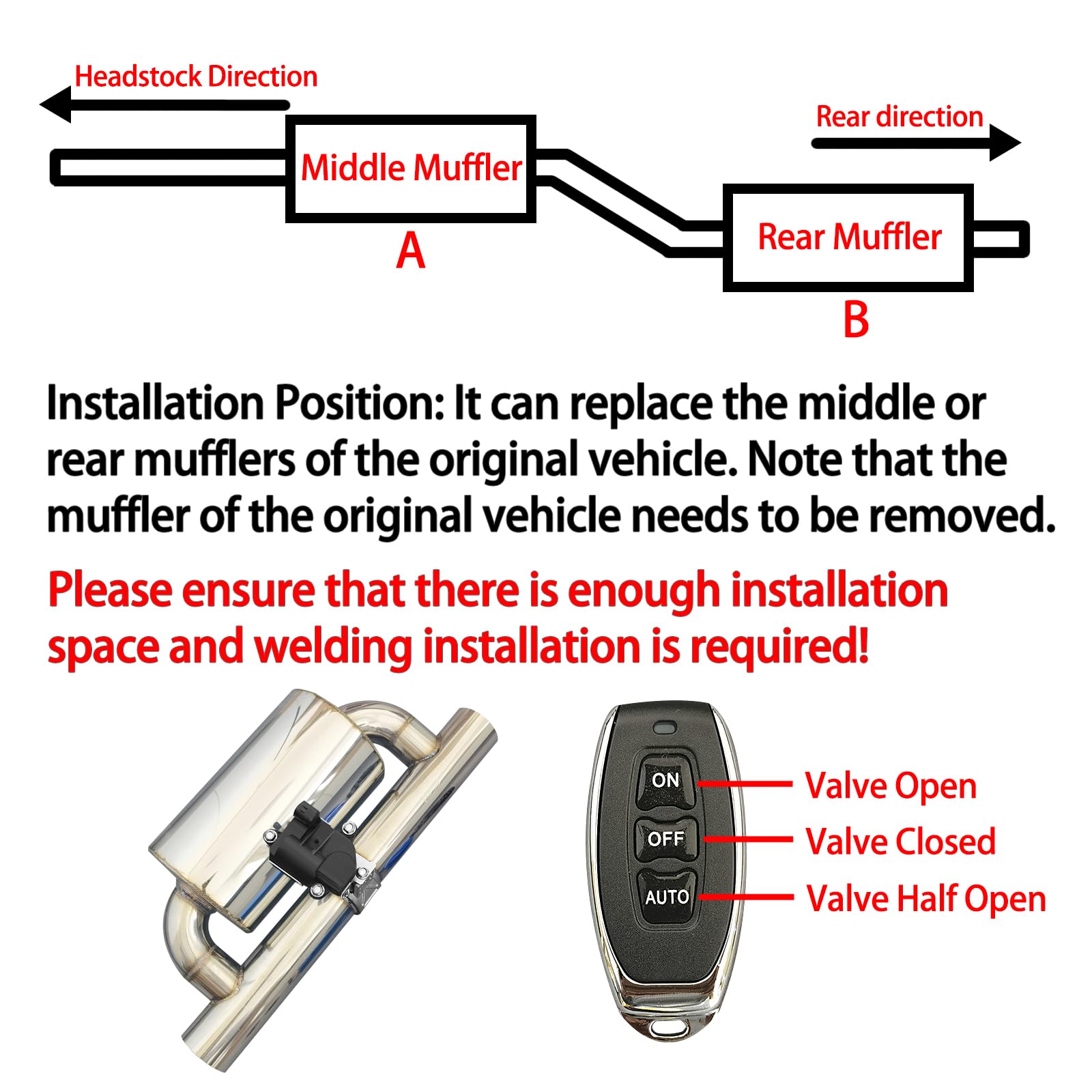 3 Inch Electric Exhaust Cutout with Muffler Valve Kit - Includes Wireless Remote Controller - Performance Exhaust System Upgrade for Trucks, Cars & Muscle Vehicles - Perfect for Racing, Off-Road & Custom Builds