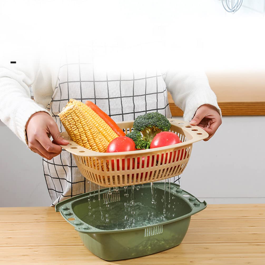 Hemoton 2-Pack Reusable Double Layer Fruit and Vegetable Strainer Colander - Detachable Washing Bowl for Berries, Salad Mixing & Rice Draining - Perfect for Kitchen, Camping & Picnic Use