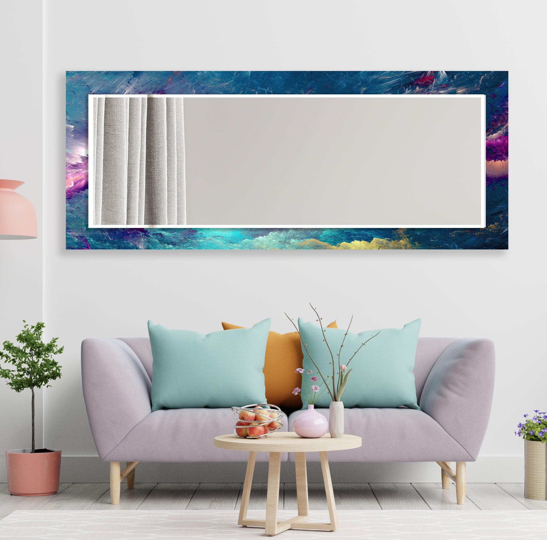 Blue & Purple Lightning Wall Mirror - Modern Decorative Mirror for Living Room, Bedroom, or Entryway - Shatterproof & Stylish Home Decor Accent