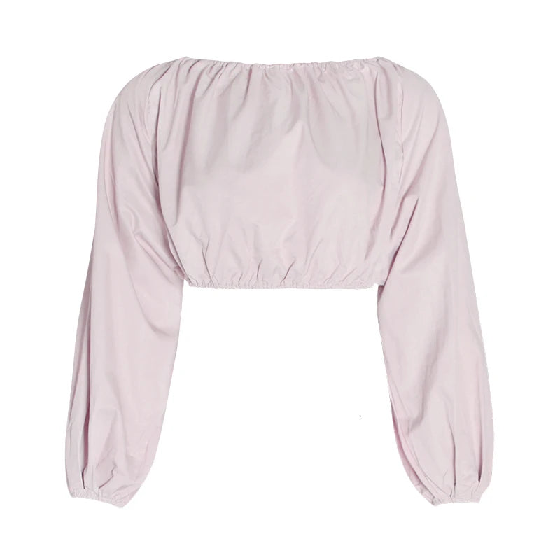 Sexy Backless Crop Top for Women - Slash Neck Lantern Sleeve Blouse, Summer Fashion Large Size Tops | Perfect for Beach, Party & Night Out