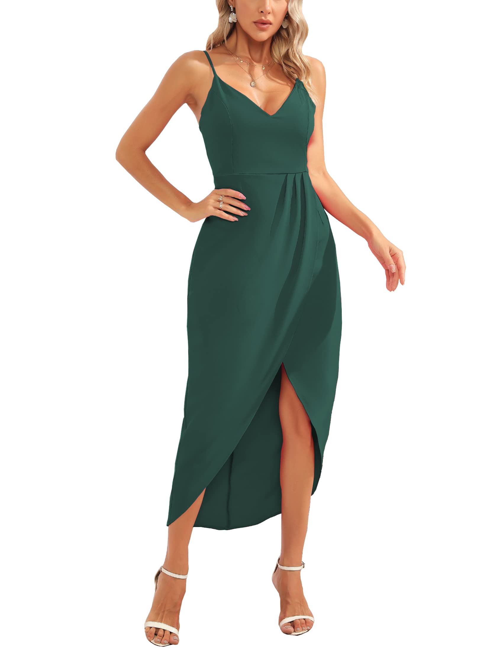 Aigeman Women's Sexy Backless Satin Maxi Dress with Spaghetti Straps - Summer Wedding Guest Dress, Cocktail Party Dress, Beach Cover Up, Date Night Outfit (Style 7291)