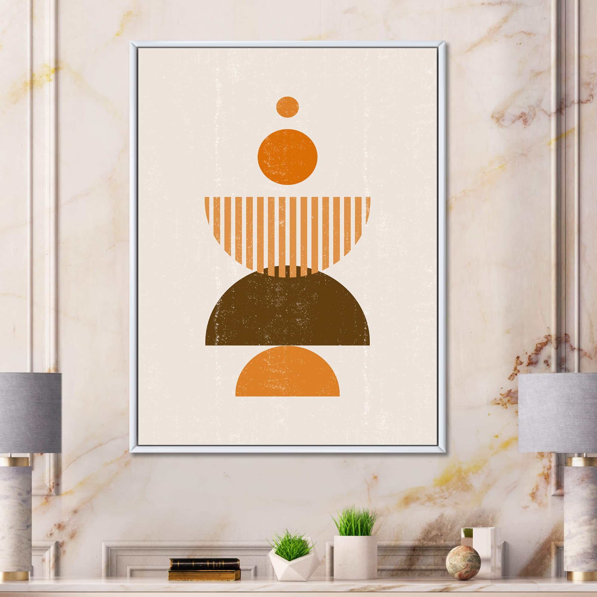 Abstract Minimal Sun and Moon Wall Art - Earth Tone Framed Canvas Print for Living Room & Bedroom Decor | Modern Home & Office Wall Decor