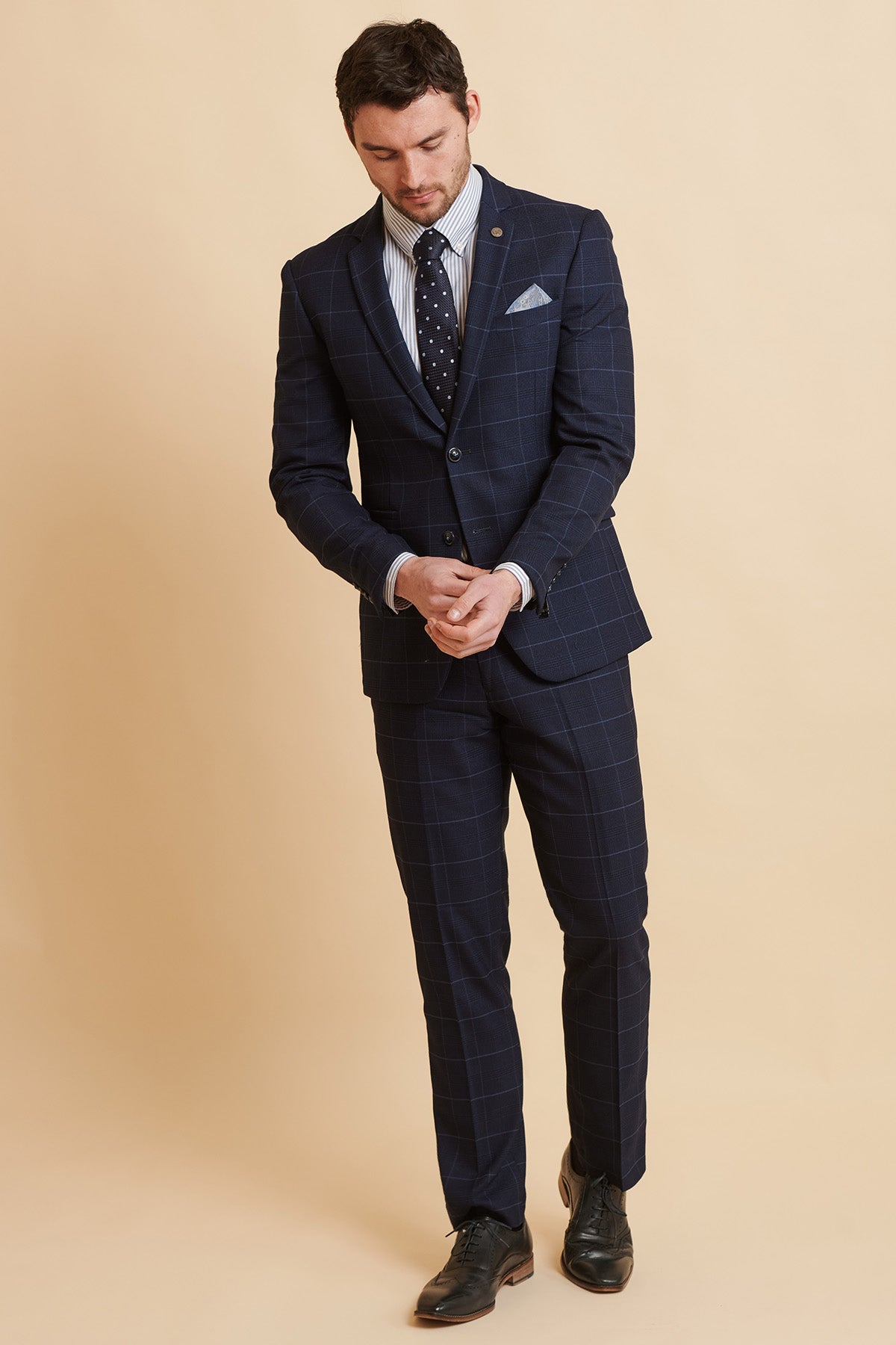 EDINSON Navy Sky Check Two Piece Suit for Men - Stylish Formal Business Attire for Weddings, Office & Special Occasions