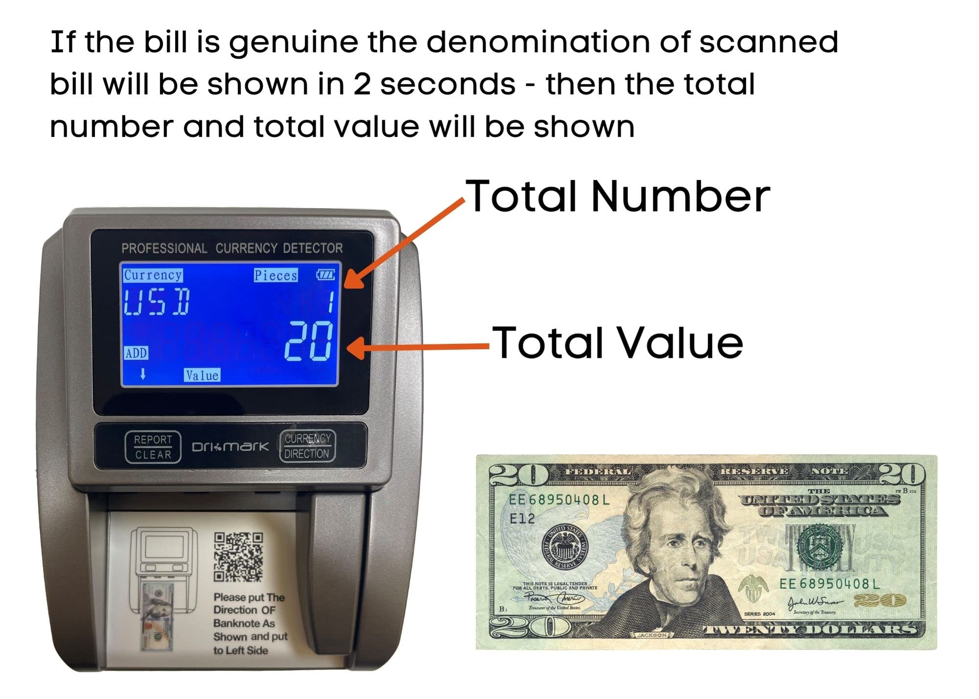 Dri Mark Counterfeit Detector Machine - 5-in-1 Automatic Bill Checker with Magnetic, Infrared & Watermark Detection | Compact Portable Money Validator for Cashiers, Banks & Retail Stores