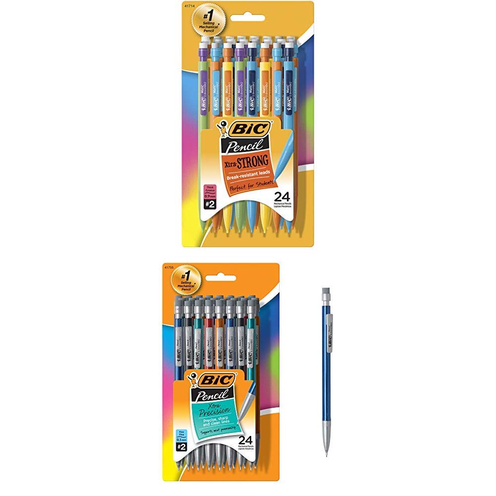 BIC Xtra-Strong Mechanical Pencils 0.9mm (24-Pack) & Xtra-Precision 0.5mm (24-Pack) - Colorful & Metallic Barrels for School, Office & Art Projects - Bulk Mechanical Pencils for Writing, Drawing & Sketching
