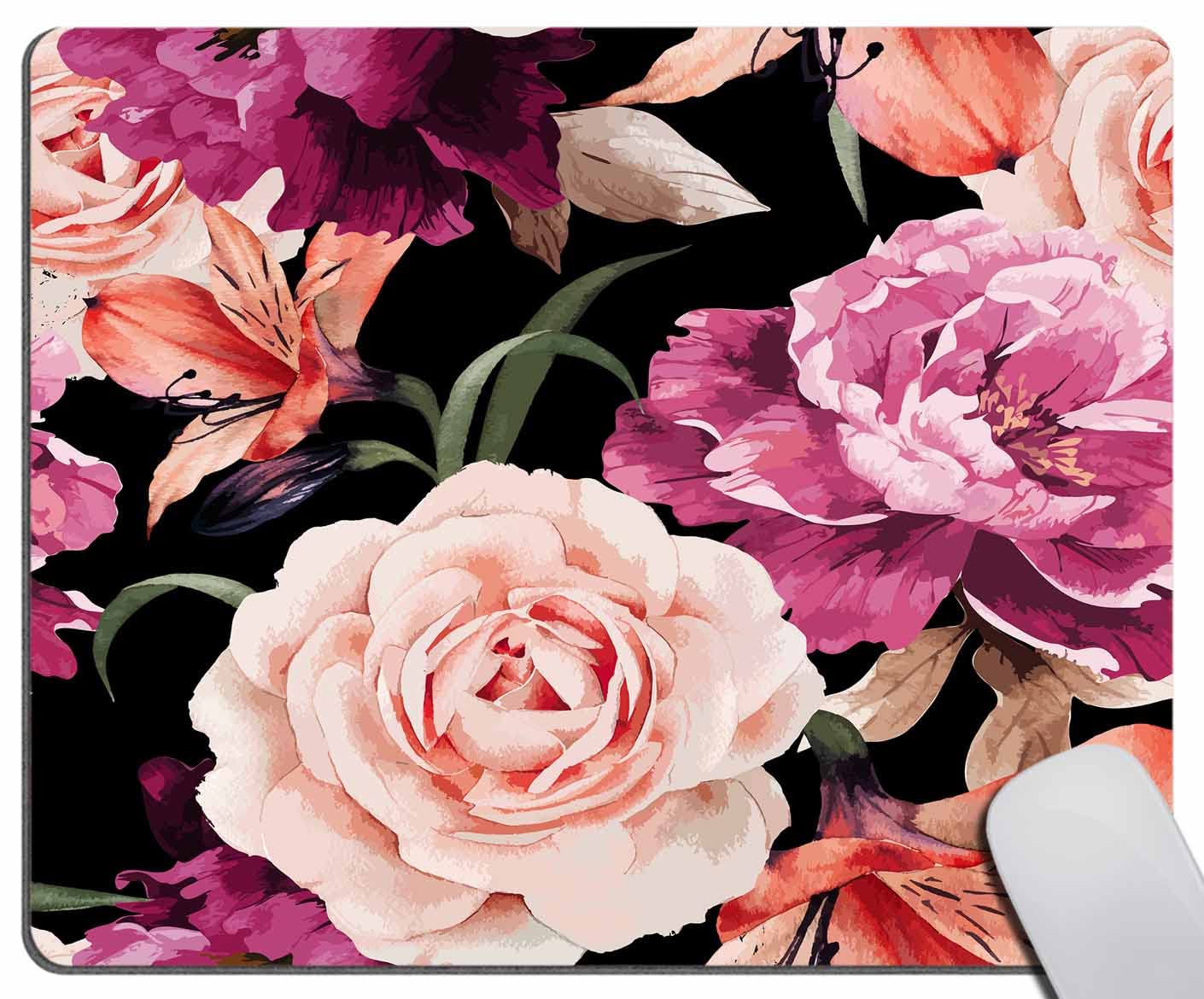 Peony Flowers Mouse Pad - Washable Non-Slip Rubber Base Desk Pad for Office, Laptop & Wireless Mouse (7.9