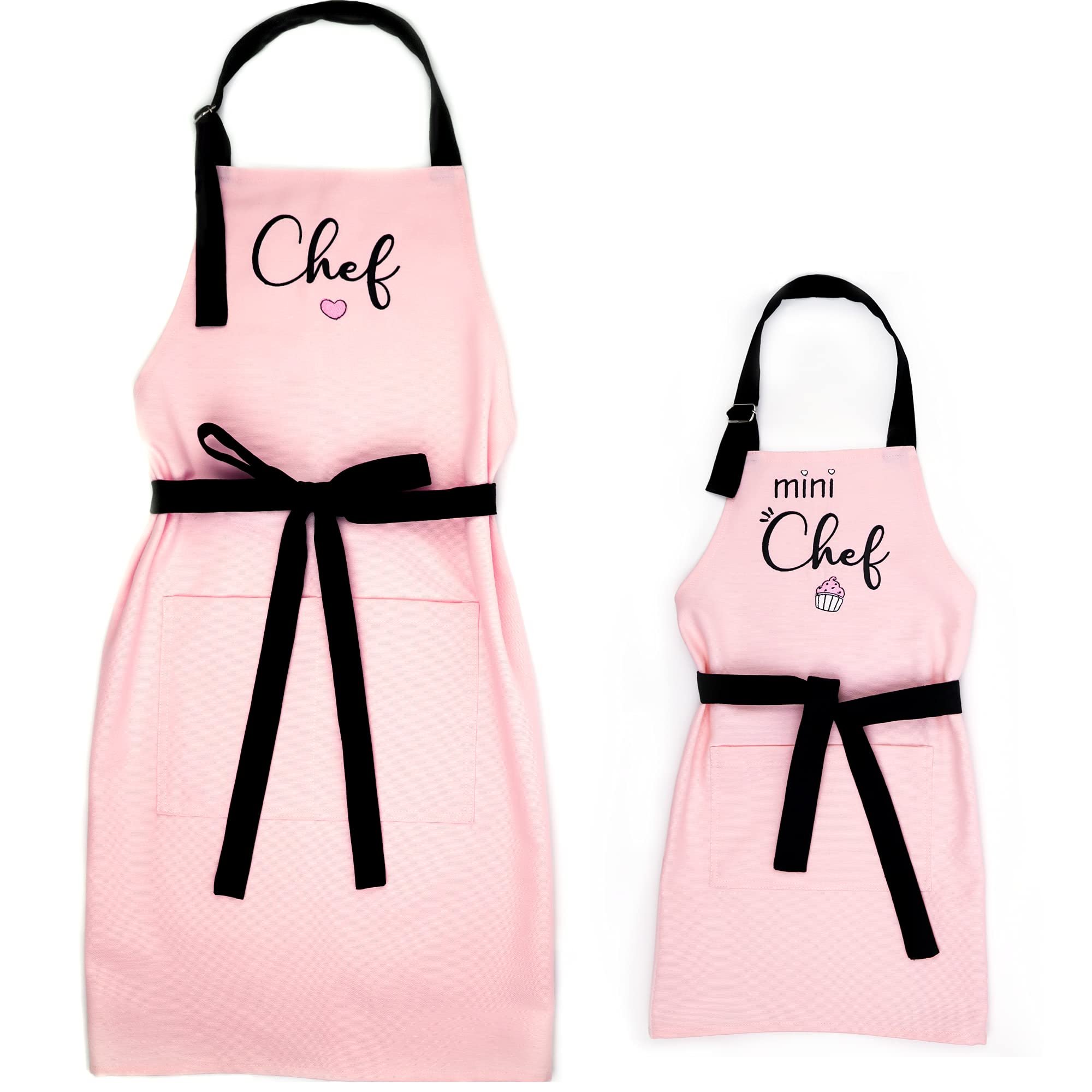Matching Mother Daughter Apron Set for Cooking & Baking - Adjustable Chef Kitchen Aprons for Adults & Kids (3-7 Years) - Perfect Mother's Day Gift & Family Bonding Activity