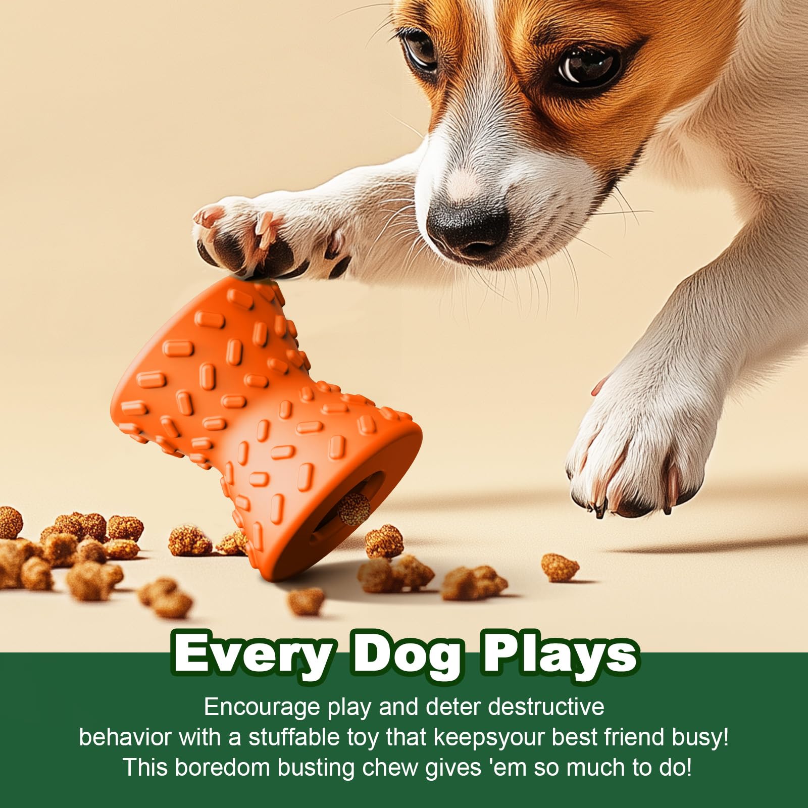 Durable Natural Rubber Dumbbell Dog Toy for Puppies & Small Dogs - Interactive Treat Dispenser for Training & Play - Orange Chew Toy for Indoor & Outdoor Fun