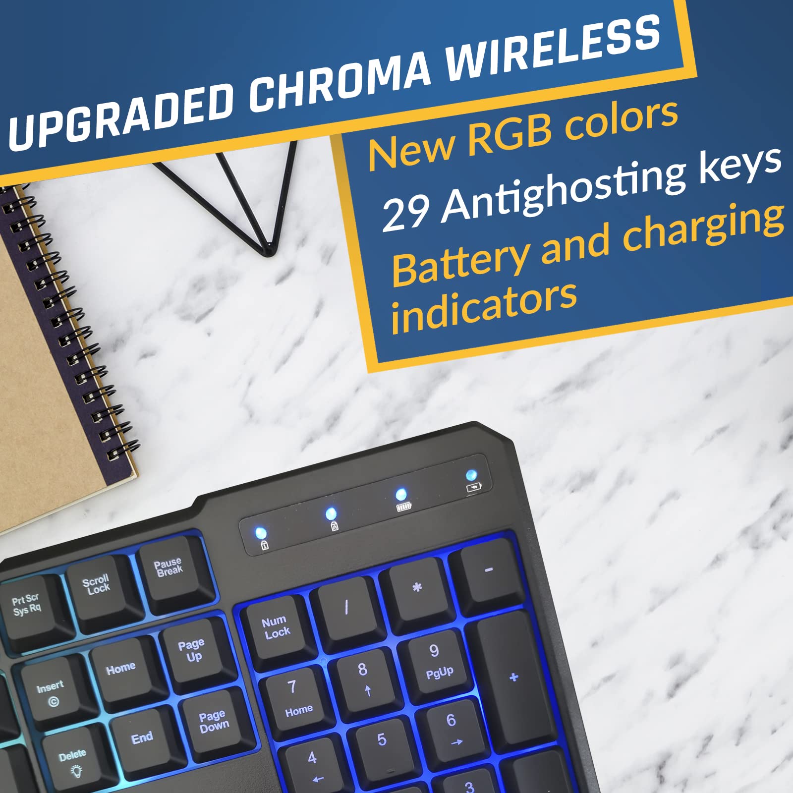 KLIM Blaze & Chroma Wireless Gaming Keyboard and Mouse Combo - RGB Backlit Keyboard, Ergonomic Design, Long Battery Life - Perfect for PC Gaming, Office Work, and Home Use