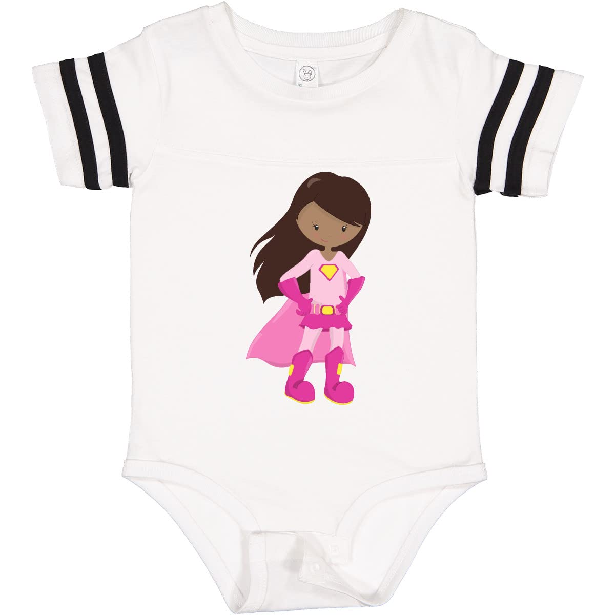 Inktastic African American Girl Superhero Baby Bodysuit with Pink Cape - Cute Outfit for Infants, Toddler Costume, Birthday Gift & Everyday Wear