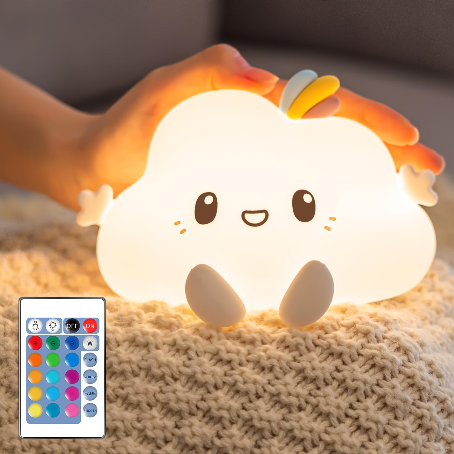 16 Colors Remote Control Cute Cloud Night Light for Kids - Dimmable Rechargeable Nursery Lamp for Baby & Newborn, Perfect for Bedroom Decor, Nursery Room, and Christmas Gifts