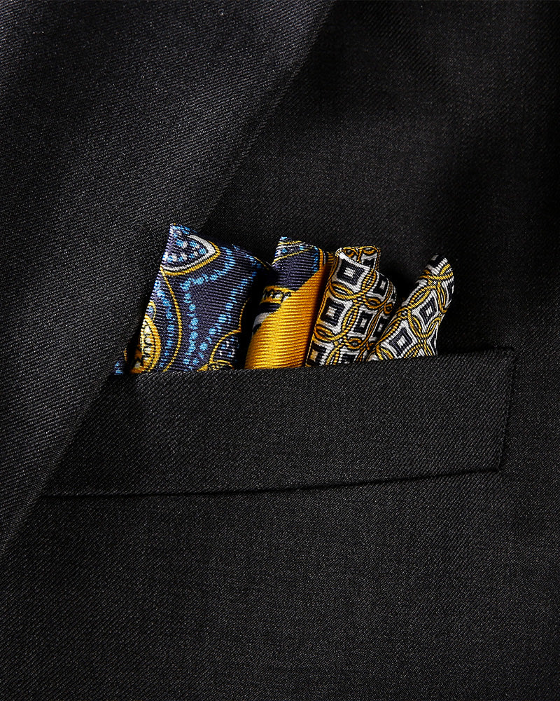 Golden Printed Patchwork Men's Classic Handkerchief - Stylish Cotton Pocket Square for Formal Events, Weddings & Everyday Elegance