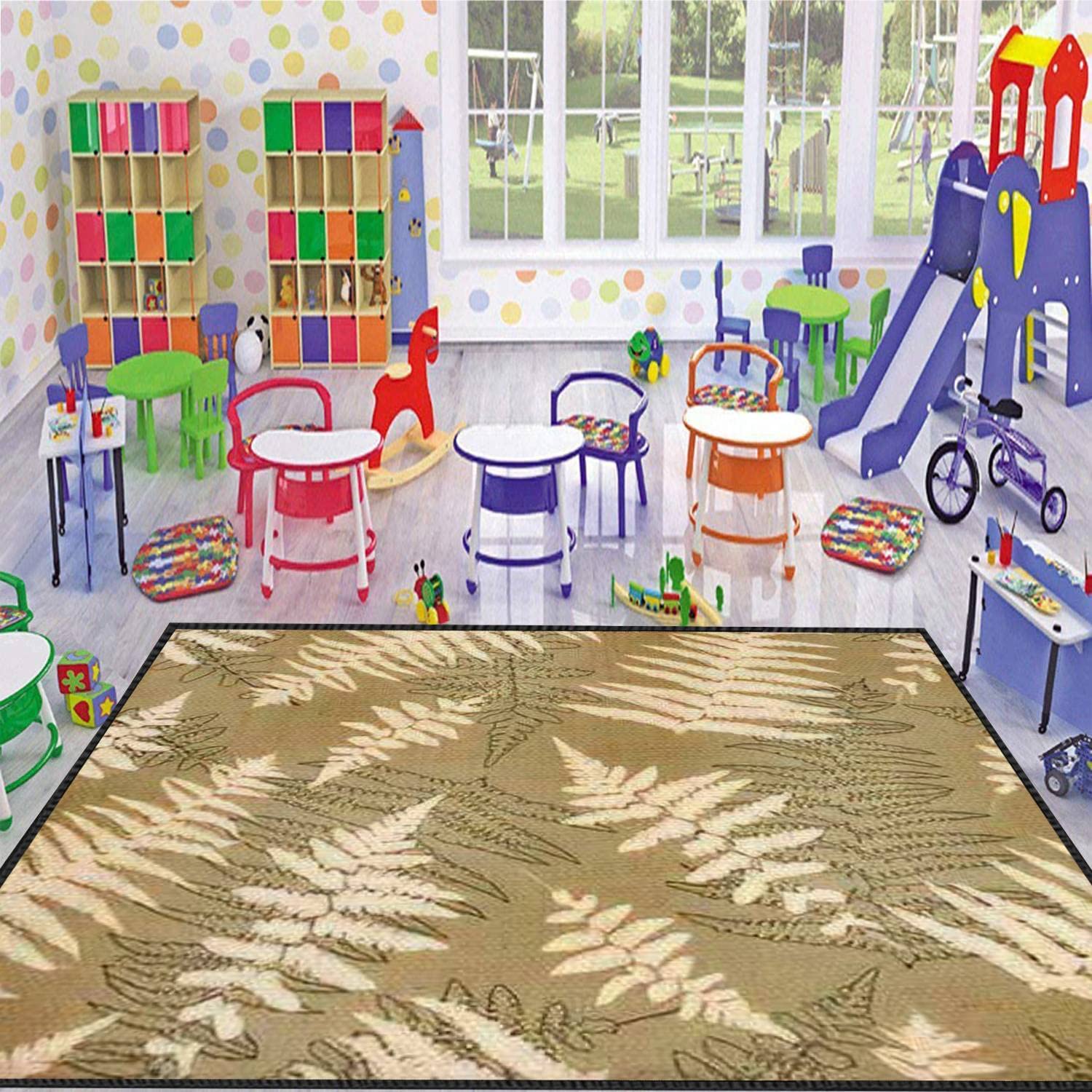 Modern Abstract Fern Leaf Area Rug - Non-Slip Soft Indoor/Outdoor Carpet with Seamless Bracken Silhouette Design for Living Room, Bedroom, Kids Room - Perfect for Home Decor, Yoga Space, and Cozy Reading Nooks