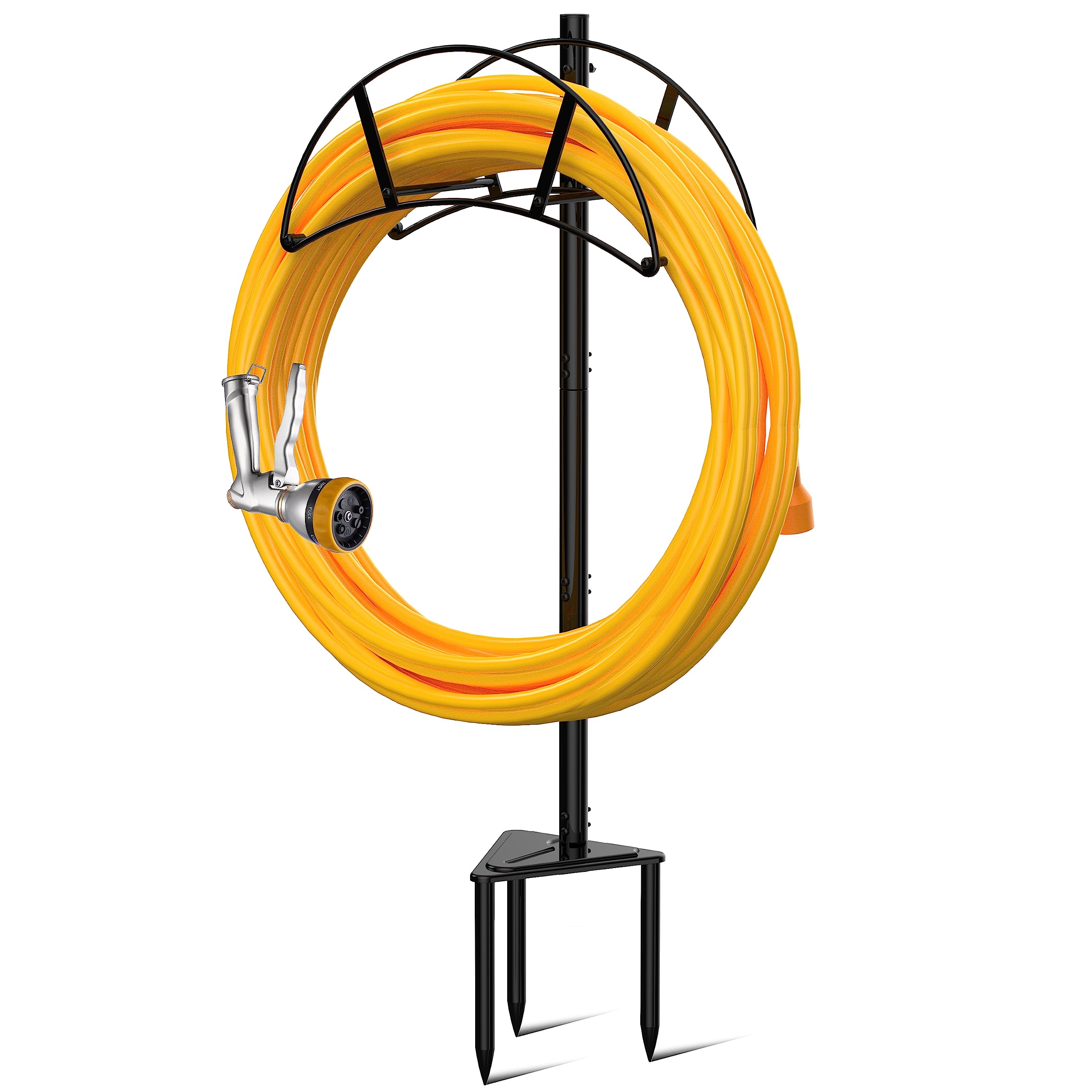 Suchek Heavy Duty Metal Garden Hose Holder Stake - Freestanding In-Ground Water Hose Stand & Organizer for Outdoor Yard Use (Black) - Perfect for Lawn, Garden, and Backyard Watering
