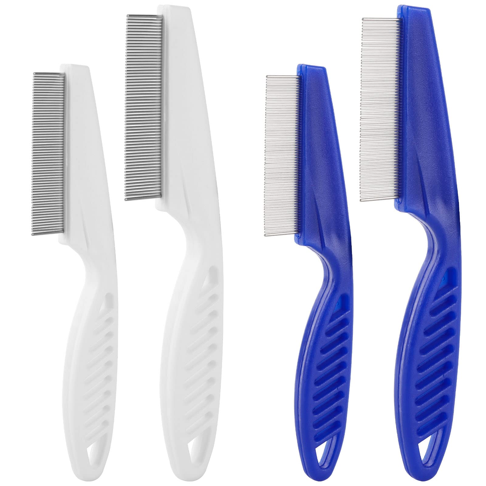 4 Pack Stainless Steel Flea Comb for Dogs & Cats - Pet Grooming Comb for Detangling, Lice Removal & Tear Stain Cleaning - Dandruff Control Comb for Daily Pet Care at Home