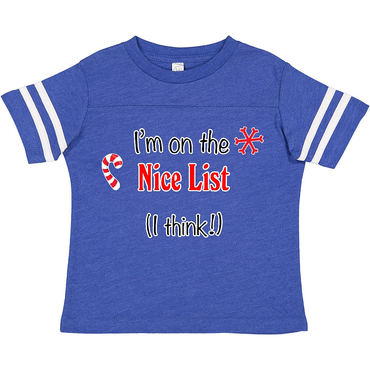 Inktastic 'I'm on The Nice List (I Think)' Christmas Toddler T-Shirt with Candy Cane Design - Festive Holiday Outfit for Kids, Family Gatherings & Christmas Photos