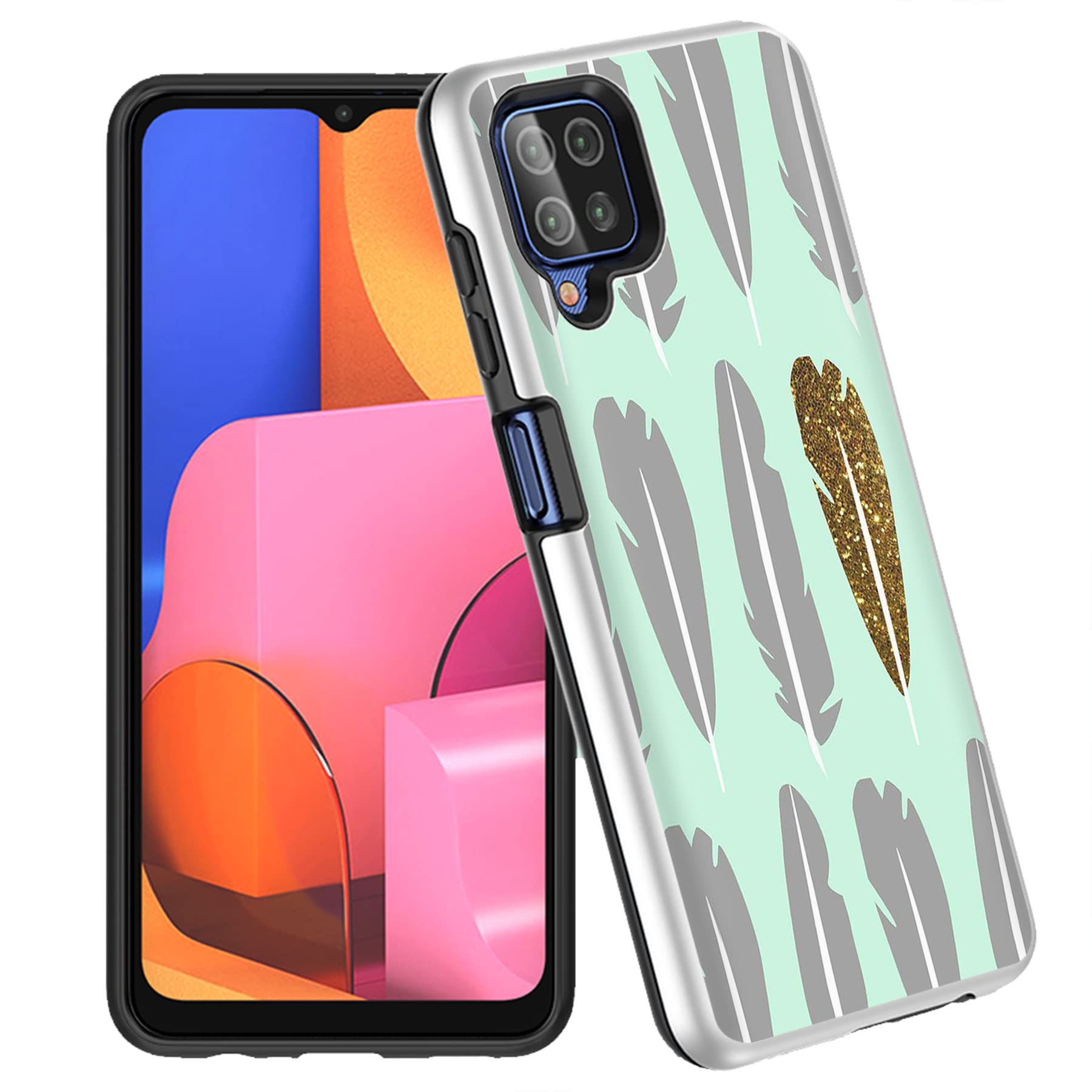 VIBECover Hybrid Slim Case for Samsung Galaxy A12 5G - Shockproof Dual Layer Protective Phone Cover with Feather Design | Perfect for Everyday Use, Travel & Outdoor Activities