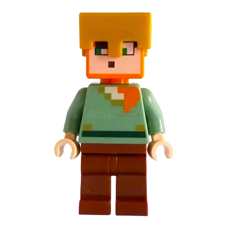 LEGO Minecraft Minifigure Alex with Reddish Brown Legs & Pearl Gold Helmet - Official LEGO Building Toy for Kids, Collectors & Minecraft Fans - Perfect for Play, Display & Creative Storytelling
