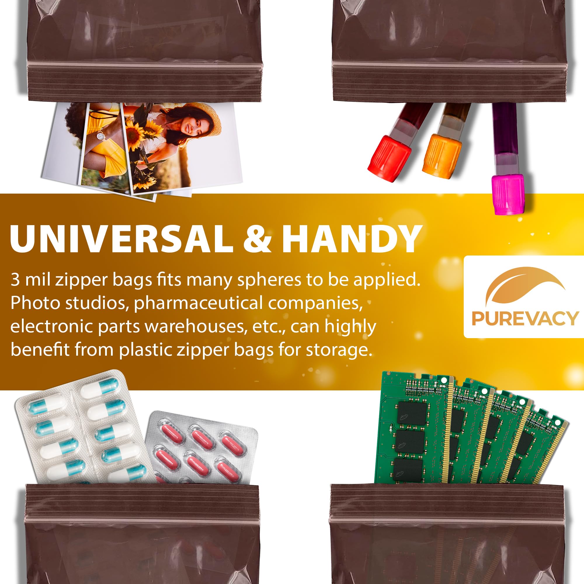Amber Reclosable Plastic Zip Bags 2.5