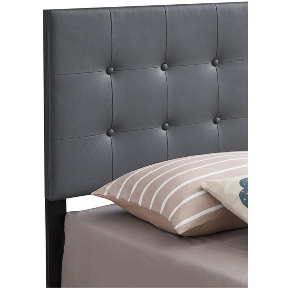 Glory Furniture Caldwell Faux Leather Panel Twin Bed Frame - Gray Upholstered Headboard for Small Space & Guest Room